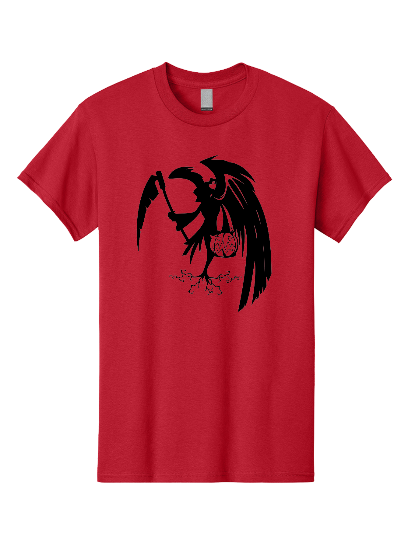 Crow-Grim-Reaper Men'S Graphic Tee, 100% Cotton, Comfortable Casual Summer Wear, Machine Washable, Bird With Scythe, Surreal Imagery, Abstract Art, Dark Symbolism, Mysterious Creature, Winged Figure, Eerie Atmosphere, Fantasy Illustration Aab210