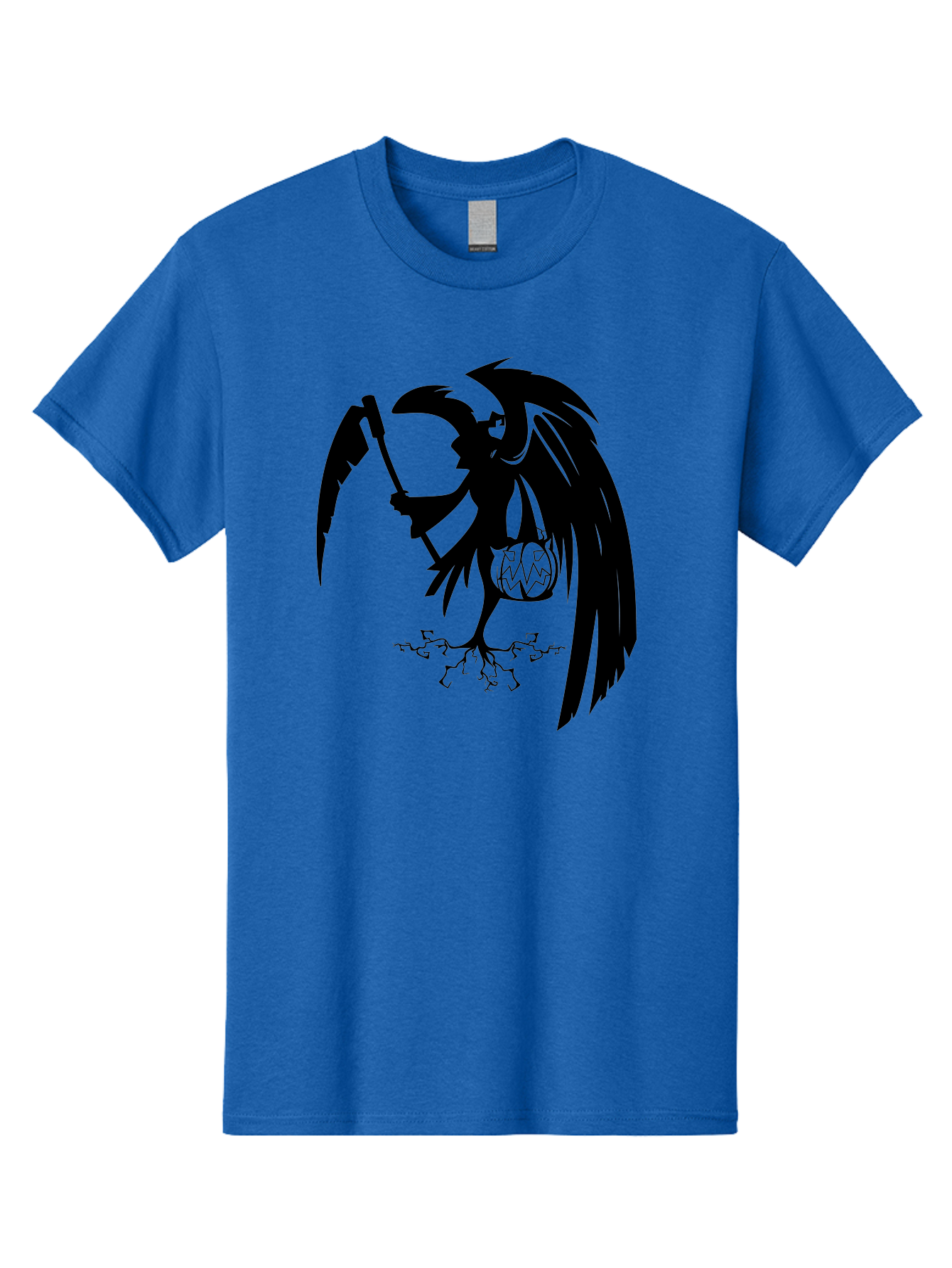 Crow-Grim-Reaper Men'S Graphic Tee, 100% Cotton, Comfortable Casual Summer Wear, Machine Washable, Bird With Scythe, Surreal Imagery, Abstract Art, Dark Symbolism, Mysterious Creature, Winged Figure, Eerie Atmosphere, Fantasy Illustration Aab210