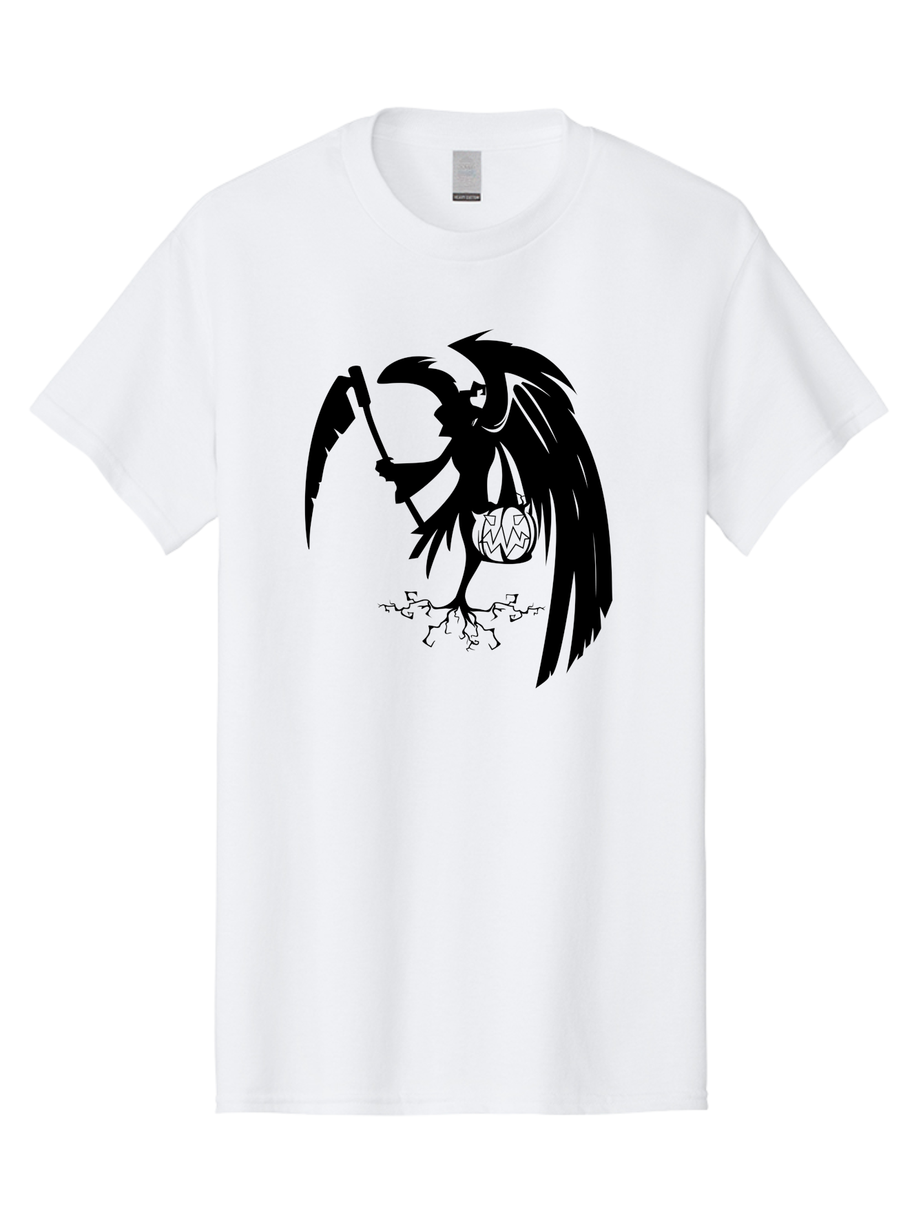 Crow-Grim-Reaper Men'S Graphic Tee, 100% Cotton, Comfortable Casual Summer Wear, Machine Washable, Bird With Scythe, Surreal Imagery, Abstract Art, Dark Symbolism, Mysterious Creature, Winged Figure, Eerie Atmosphere, Fantasy Illustration Aab210