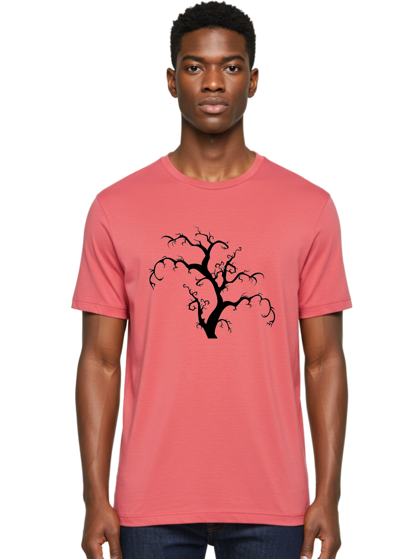 Dead-Tree-Silhouette Men'S Graphic Tee, 100% Cotton, Comfortable Casual Summer Wear, Machine Washable, Dead Tree Silhouette, Barren Branches, Spooky Atmosphere, Gothic Art, Mysterious, Haunting, Twisted, Eerie Aab213