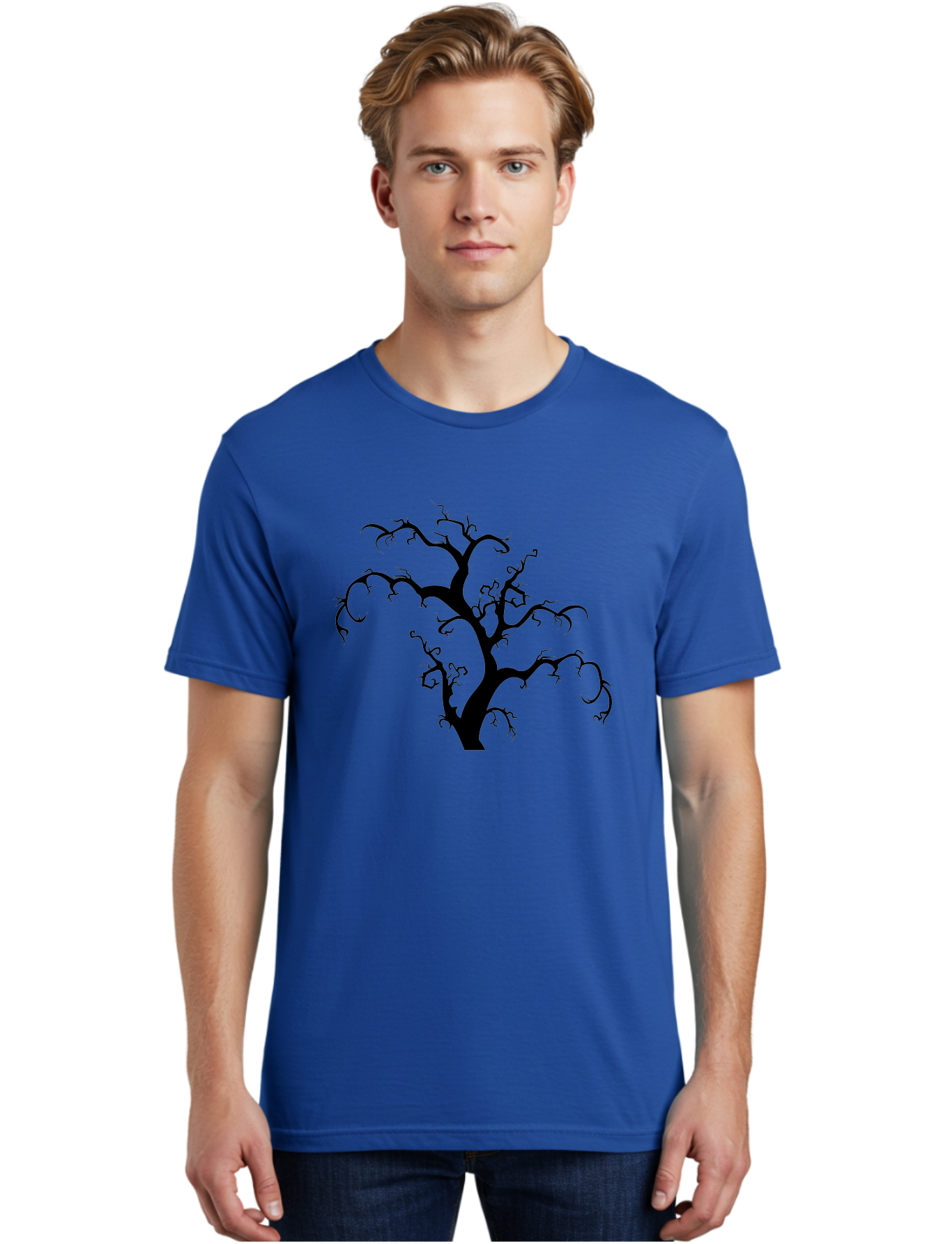 Dead-Tree-Silhouette Men'S Graphic Tee, 100% Cotton, Comfortable Casual Summer Wear, Machine Washable, Dead Tree Silhouette, Barren Branches, Spooky Atmosphere, Gothic Art, Mysterious, Haunting, Twisted, Eerie Aab213
