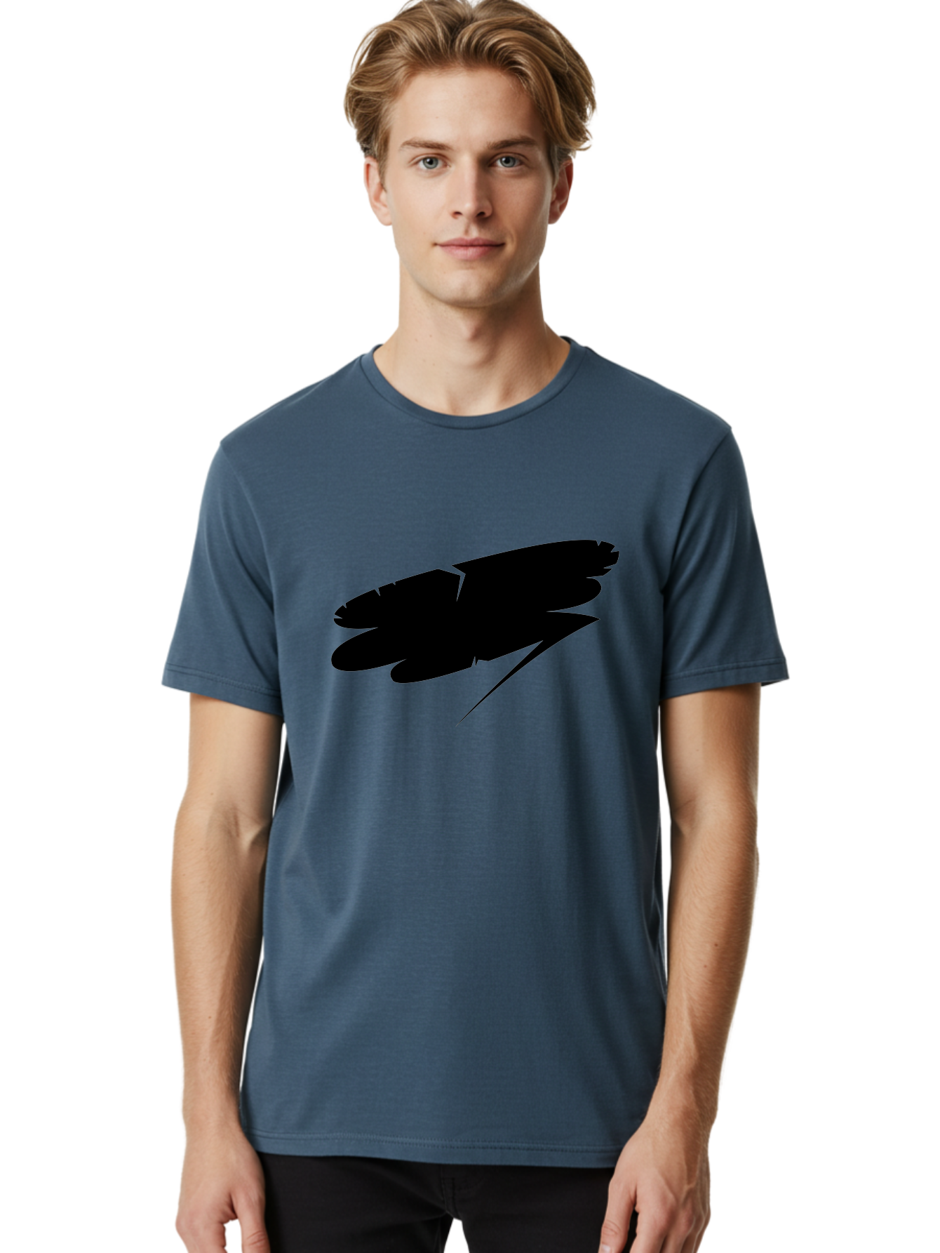 Feather-Silhouette Men'S Graphic Tee, 100% Cotton, Comfortable Casual Summer Wear, Machine Washable, Feather Silhouette, Black Feather, Minimalist Design, Simple Graphics, Bold Shapes, Graphic Elements, Abstract Art Aab214