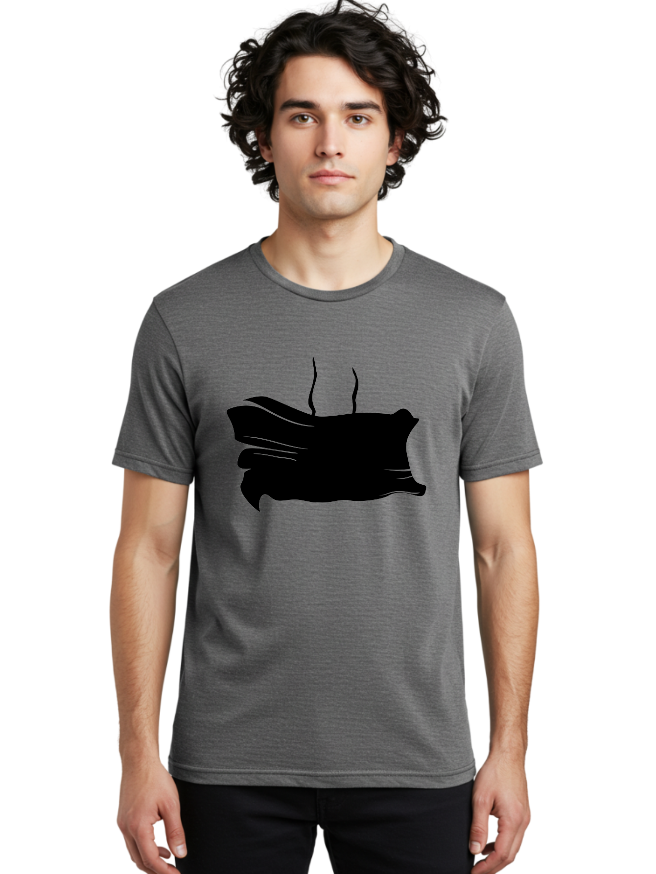 Fish-Silhouette Men'S Graphic Tee, 100% Cotton, Comfortable Casual Summer Wear, Machine Washable, Black Smear, Abstract Art, Brush Stroke, Artistic Expression, Creative Design, Modern Art, Hand Drawn, Digital Art Aab215