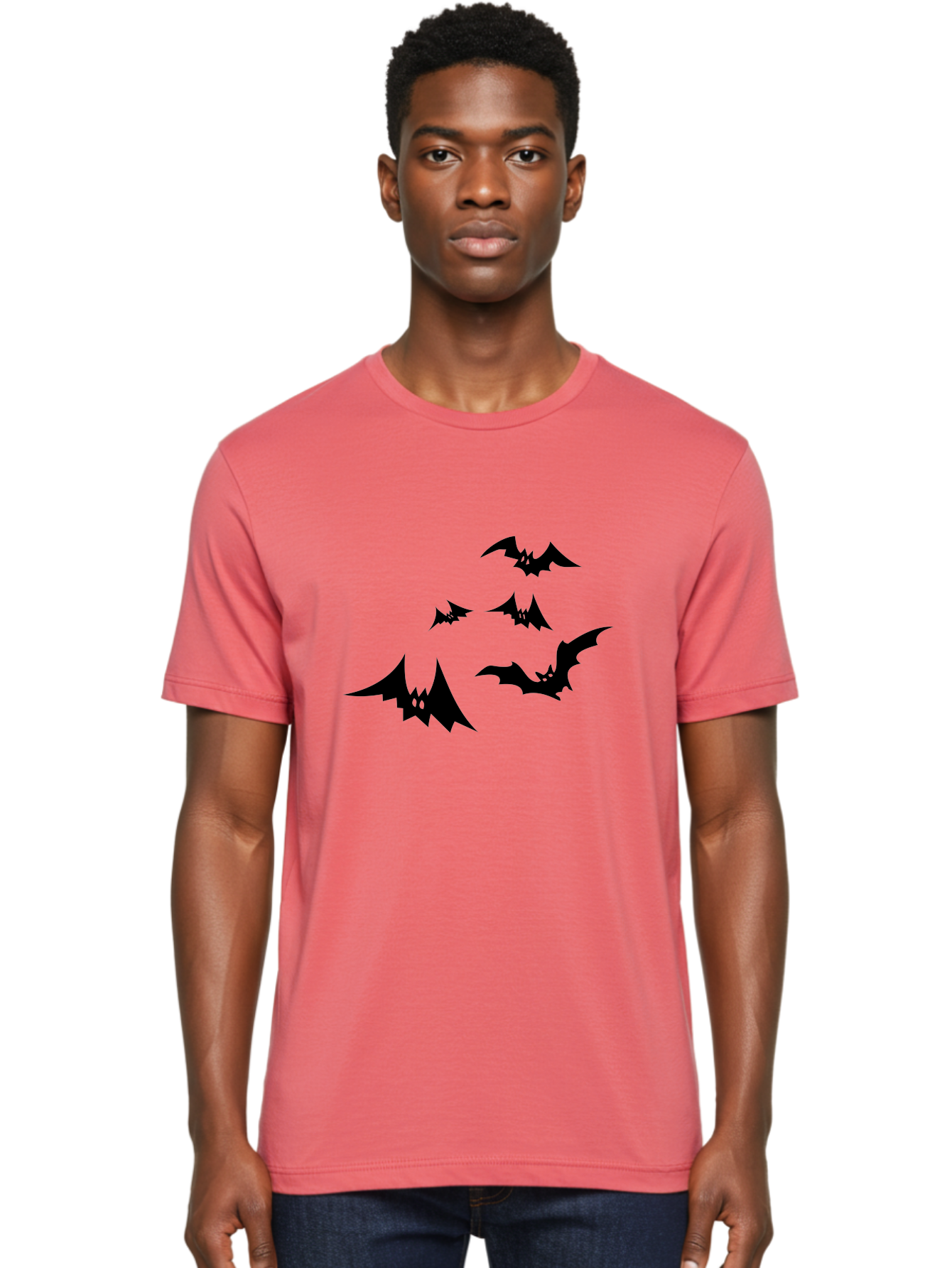 Flying-Bats Men'S Graphic Tee, 100% Cotton, Comfortable Casual Summer Wear, Machine Washable, Black Bats, Flying Bats, Halloween Symbols, Spooky Creatures, Gothic Decorations, Eerie Silhouettes, Dark Magic, Halloween Decorations Aab216