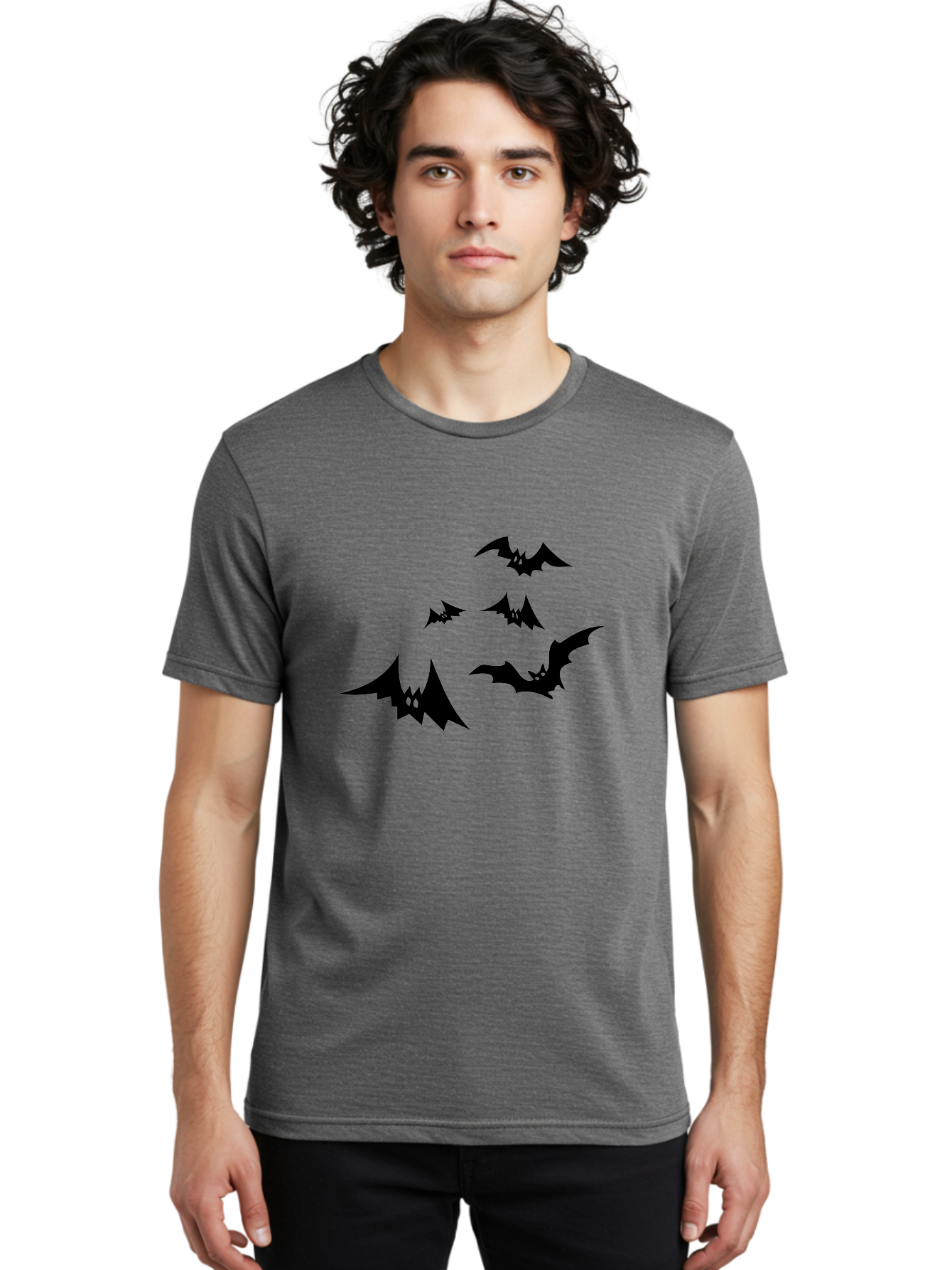 Flying-Bats Men'S Graphic Tee, 100% Cotton, Comfortable Casual Summer Wear, Machine Washable, Black Bats, Flying Bats, Halloween Symbols, Spooky Creatures, Gothic Decorations, Eerie Silhouettes, Dark Magic, Halloween Decorations Aab216