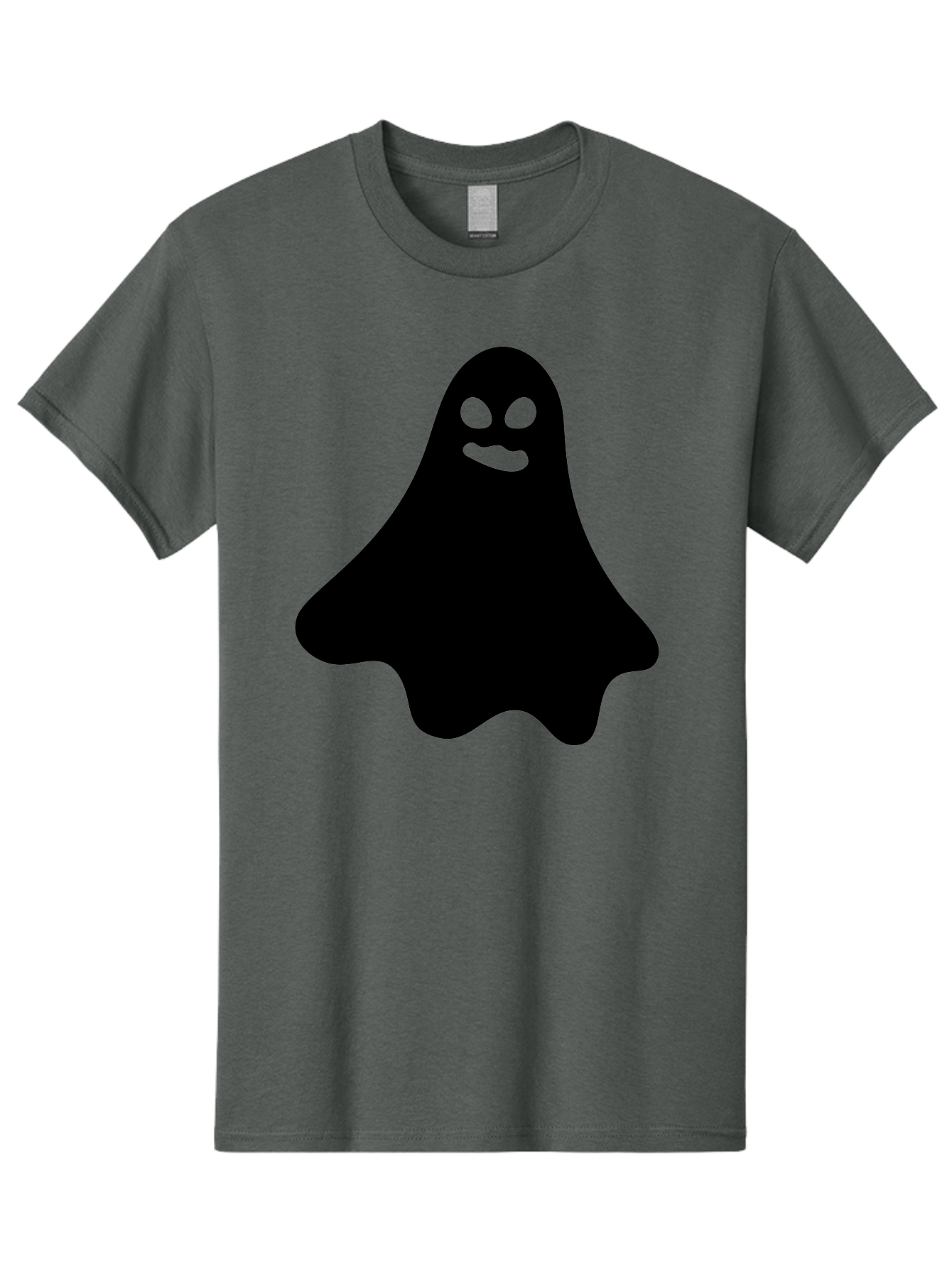 Ghost-1 Men'S Graphic Tee, 100% Cotton, Comfortable Casual Summer Wear, Machine Washable, Cartoon Ghost, Black Silhouette, Green Eyes, Smiling Face, Spooky Character, Halloween Icon, Cute Monster, Supernatural Being, Funny Ghost Aab217