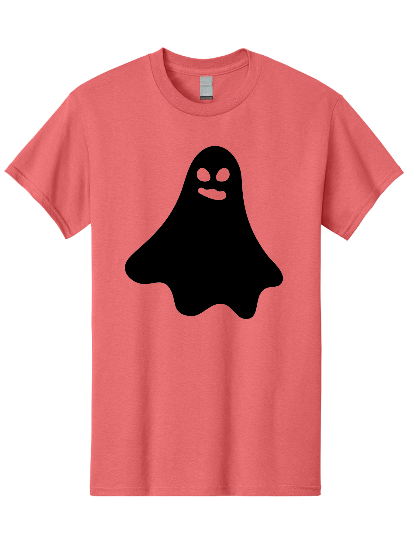 Ghost-1 Men'S Graphic Tee, 100% Cotton, Comfortable Casual Summer Wear, Machine Washable, Cartoon Ghost, Black Silhouette, Green Eyes, Smiling Face, Spooky Character, Halloween Icon, Cute Monster, Supernatural Being, Funny Ghost Aab217