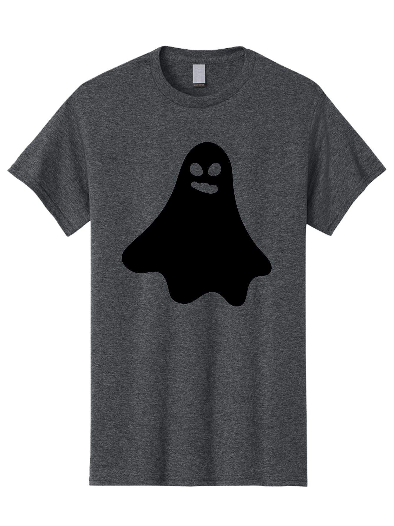 Ghost-1 Men'S Graphic Tee, 100% Cotton, Comfortable Casual Summer Wear, Machine Washable, Cartoon Ghost, Black Silhouette, Green Eyes, Smiling Face, Spooky Character, Halloween Icon, Cute Monster, Supernatural Being, Funny Ghost Aab217