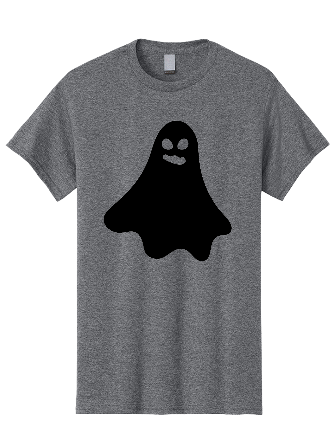 Ghost-1 Men'S Graphic Tee, 100% Cotton, Comfortable Casual Summer Wear, Machine Washable, Cartoon Ghost, Black Silhouette, Green Eyes, Smiling Face, Spooky Character, Halloween Icon, Cute Monster, Supernatural Being, Funny Ghost Aab217