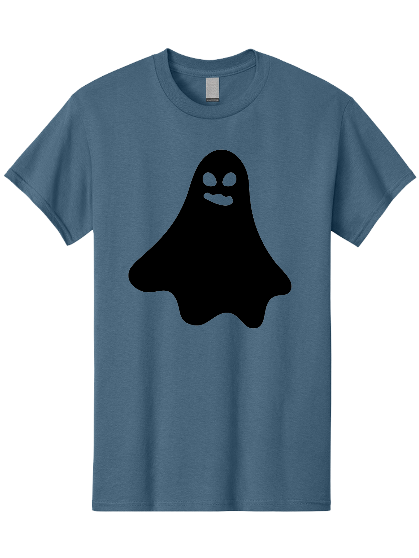 Ghost-1 Men'S Graphic Tee, 100% Cotton, Comfortable Casual Summer Wear, Machine Washable, Cartoon Ghost, Black Silhouette, Green Eyes, Smiling Face, Spooky Character, Halloween Icon, Cute Monster, Supernatural Being, Funny Ghost Aab217