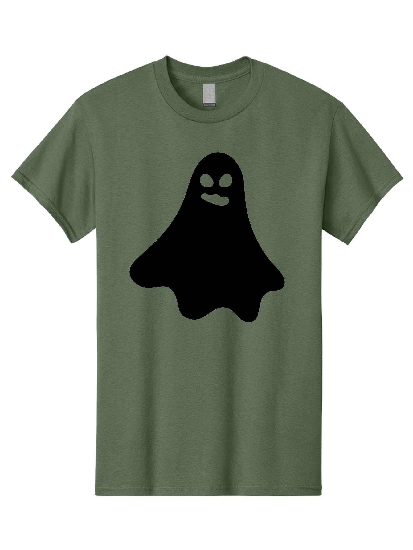 Ghost-1 Men'S Graphic Tee, 100% Cotton, Comfortable Casual Summer Wear, Machine Washable, Cartoon Ghost, Black Silhouette, Green Eyes, Smiling Face, Spooky Character, Halloween Icon, Cute Monster, Supernatural Being, Funny Ghost Aab217