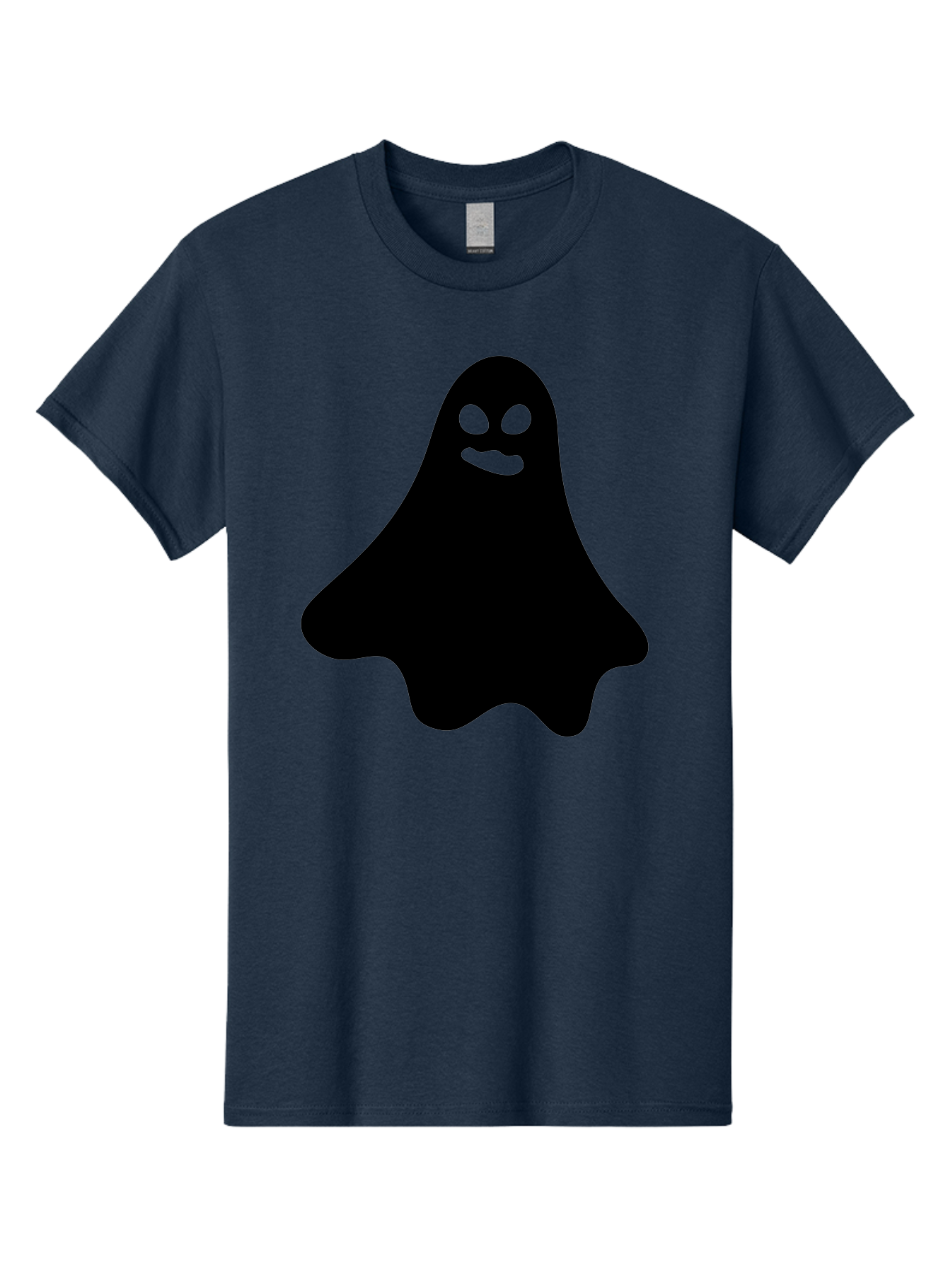 Ghost-1 Men'S Graphic Tee, 100% Cotton, Comfortable Casual Summer Wear, Machine Washable, Cartoon Ghost, Black Silhouette, Green Eyes, Smiling Face, Spooky Character, Halloween Icon, Cute Monster, Supernatural Being, Funny Ghost Aab217