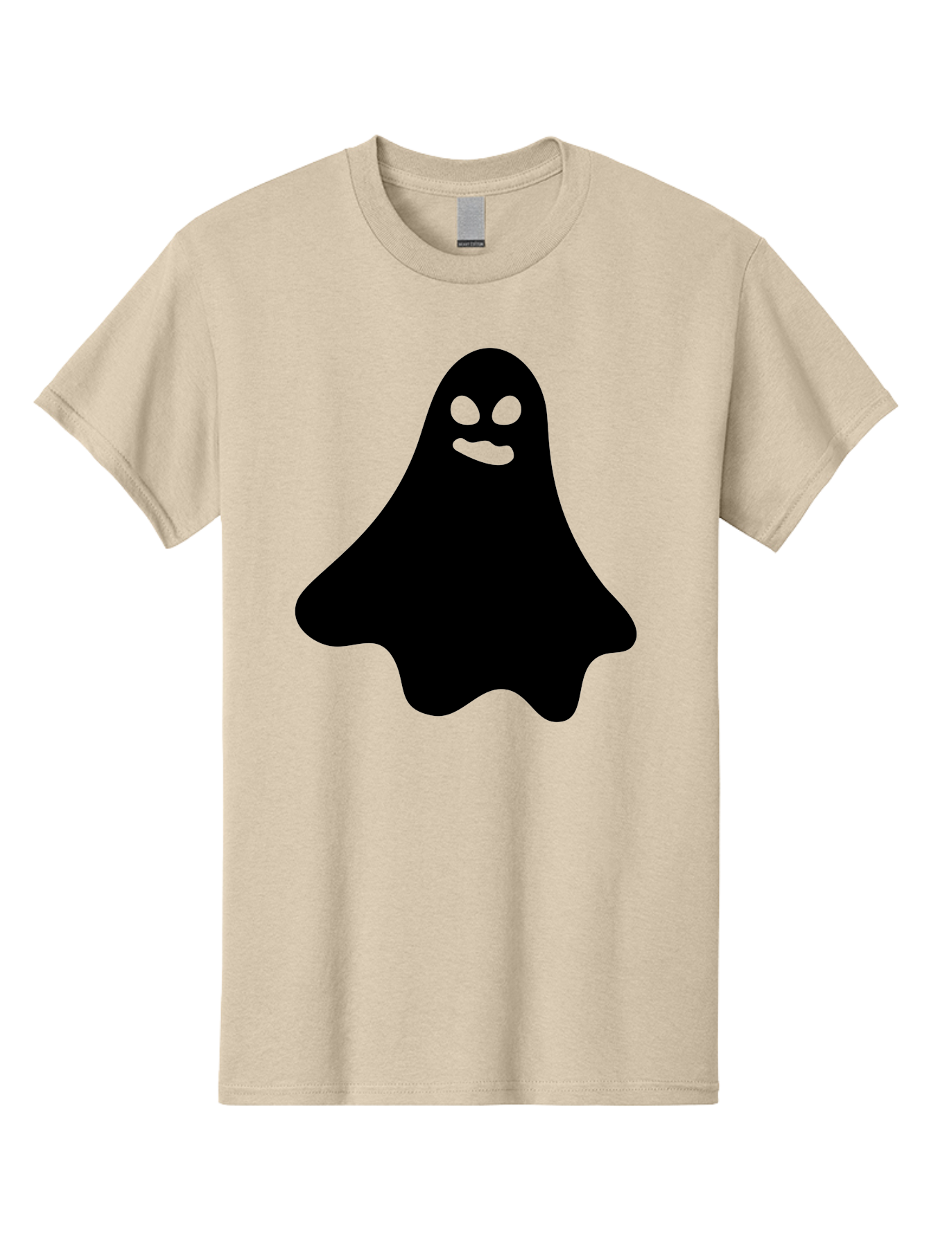Ghost-1 Men'S Graphic Tee, 100% Cotton, Comfortable Casual Summer Wear, Machine Washable, Cartoon Ghost, Black Silhouette, Green Eyes, Smiling Face, Spooky Character, Halloween Icon, Cute Monster, Supernatural Being, Funny Ghost Aab217