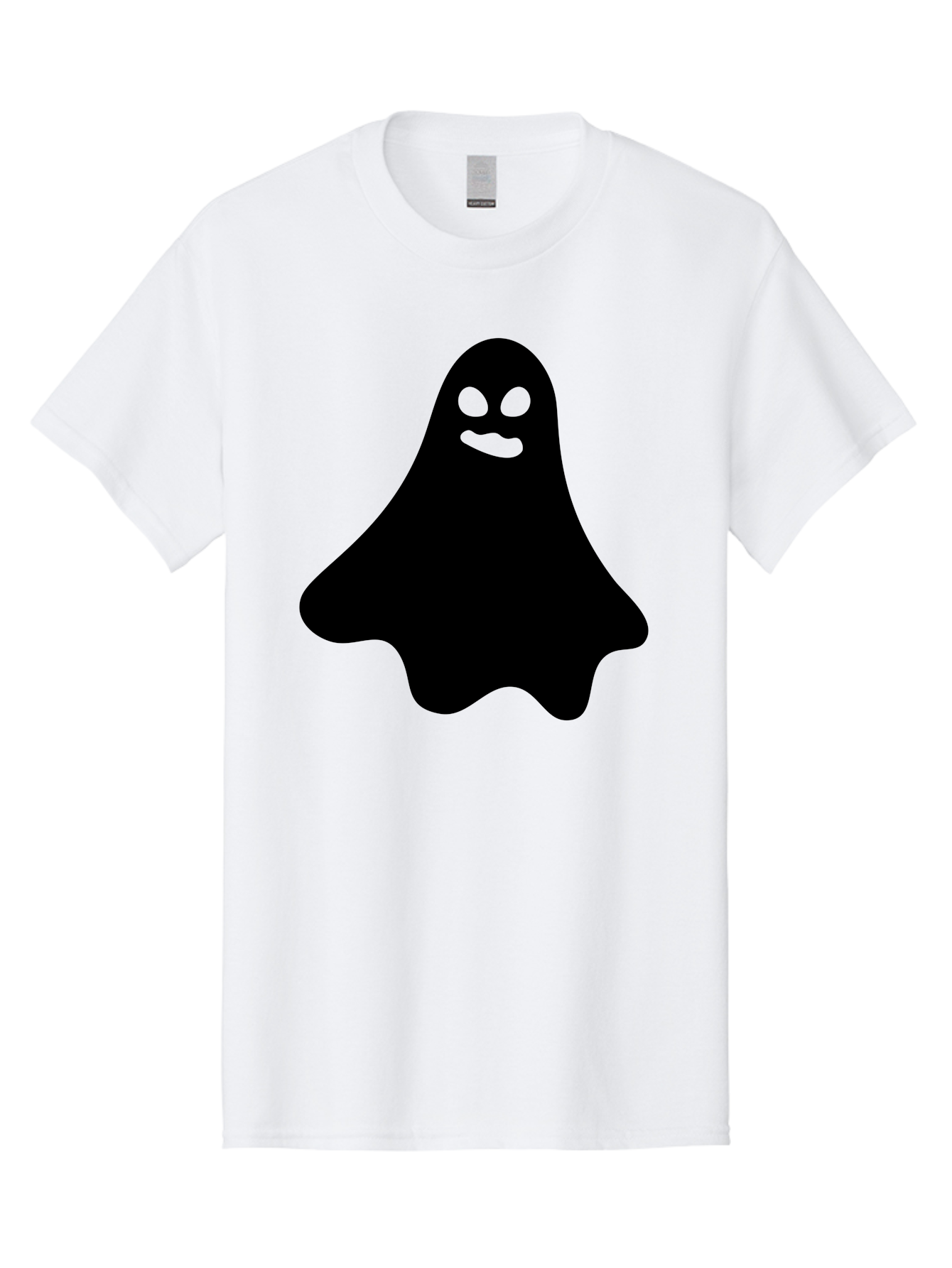 Ghost-1 Men'S Graphic Tee, 100% Cotton, Comfortable Casual Summer Wear, Machine Washable, Cartoon Ghost, Black Silhouette, Green Eyes, Smiling Face, Spooky Character, Halloween Icon, Cute Monster, Supernatural Being, Funny Ghost Aab217