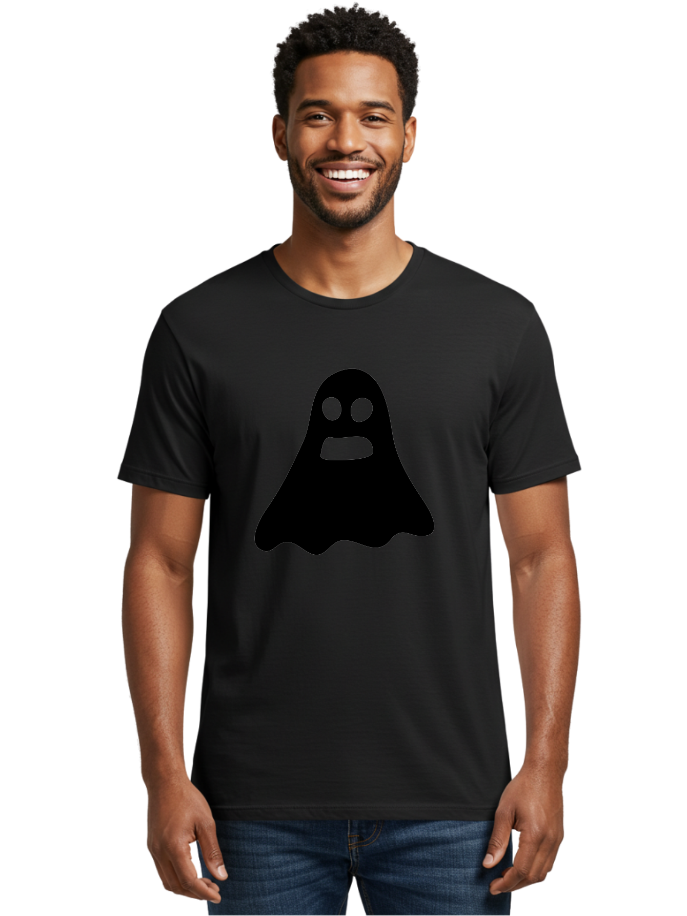 Ghost Men'S Graphic Tee, 100% Cotton, Comfortable Casual Summer Wear, Machine Washable, Ghost Character, Cartoon Style, Spooky Atmosphere, Simple Design, Bold Silhouette, Creepy Face, Halloween Theme, Paranormal Activity Aab218