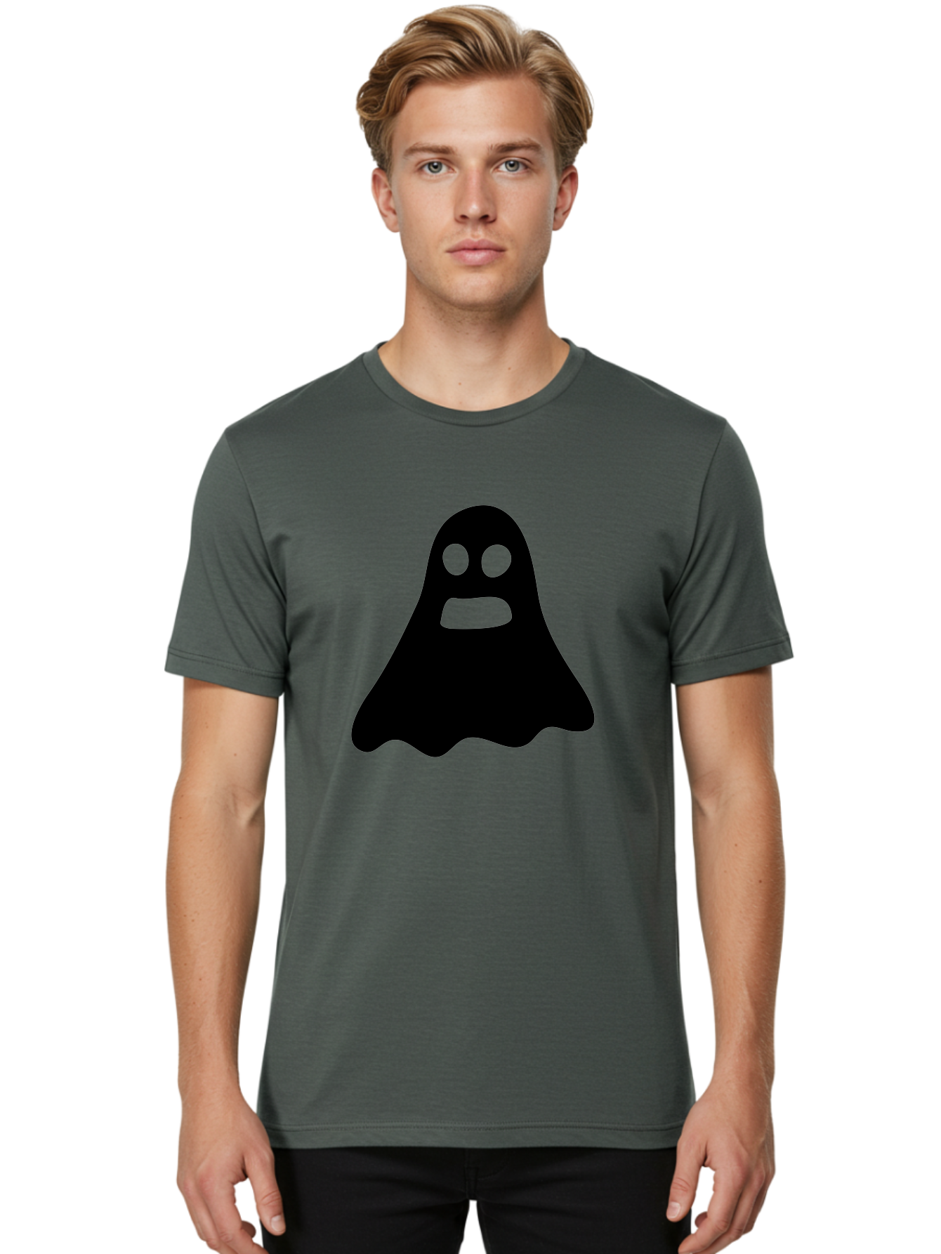 Ghost Men'S Graphic Tee, 100% Cotton, Comfortable Casual Summer Wear, Machine Washable, Ghost Character, Cartoon Style, Spooky Atmosphere, Simple Design, Bold Silhouette, Creepy Face, Halloween Theme, Paranormal Activity Aab218
