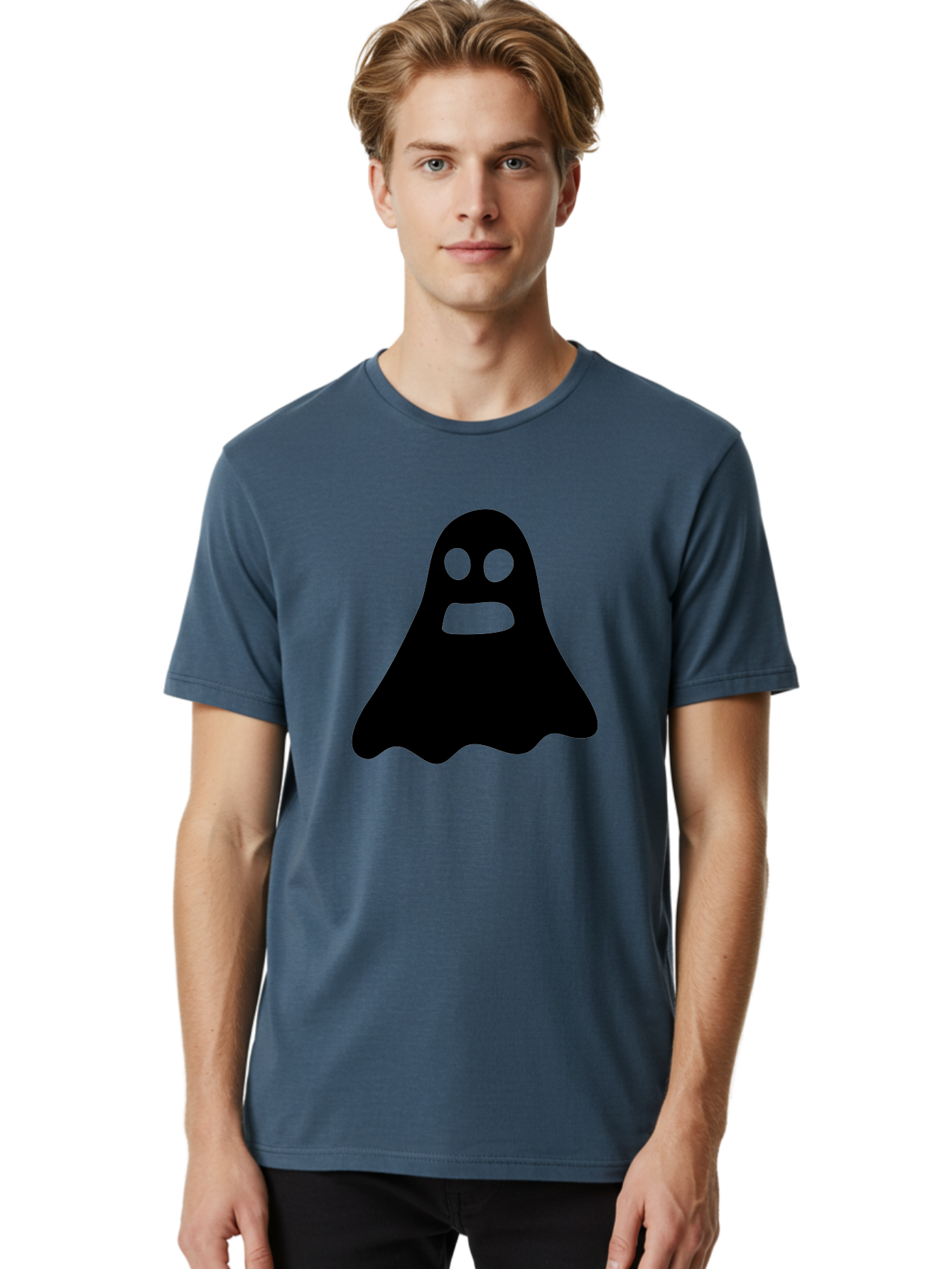 Ghost Men'S Graphic Tee, 100% Cotton, Comfortable Casual Summer Wear, Machine Washable, Ghost Character, Cartoon Style, Spooky Atmosphere, Simple Design, Bold Silhouette, Creepy Face, Halloween Theme, Paranormal Activity Aab218