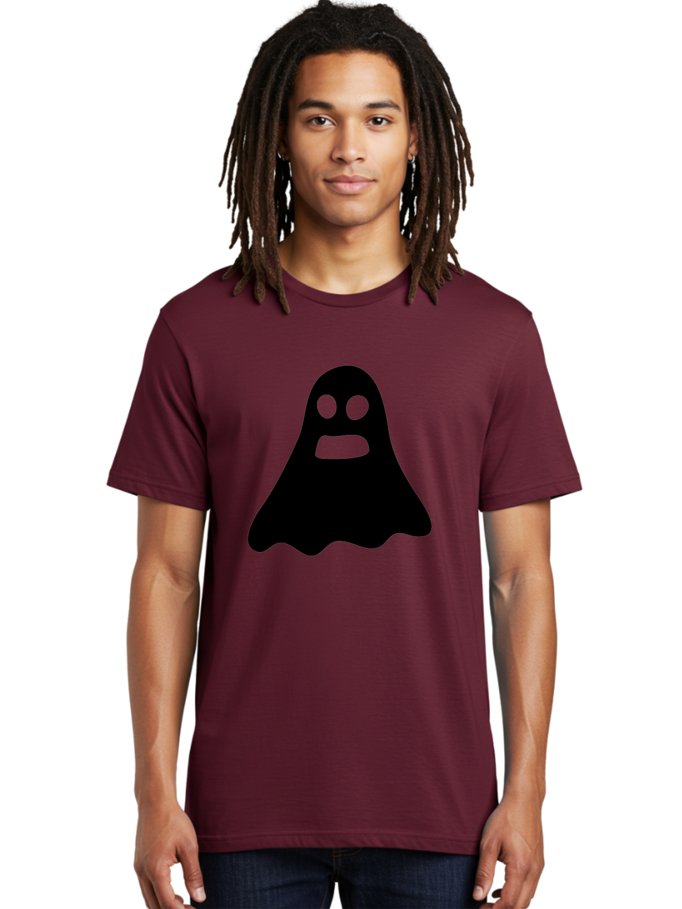 Ghost Men'S Graphic Tee, 100% Cotton, Comfortable Casual Summer Wear, Machine Washable, Ghost Character, Cartoon Style, Spooky Atmosphere, Simple Design, Bold Silhouette, Creepy Face, Halloween Theme, Paranormal Activity Aab218