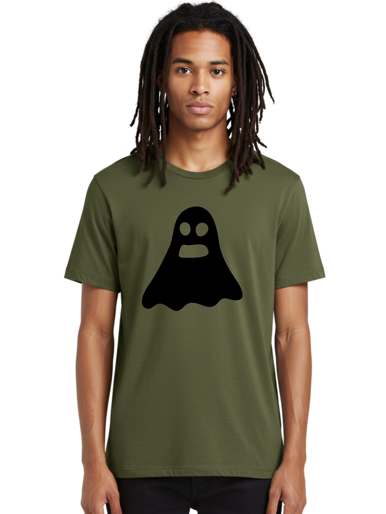 Ghost Men'S Graphic Tee, 100% Cotton, Comfortable Casual Summer Wear, Machine Washable, Ghost Character, Cartoon Style, Spooky Atmosphere, Simple Design, Bold Silhouette, Creepy Face, Halloween Theme, Paranormal Activity Aab218