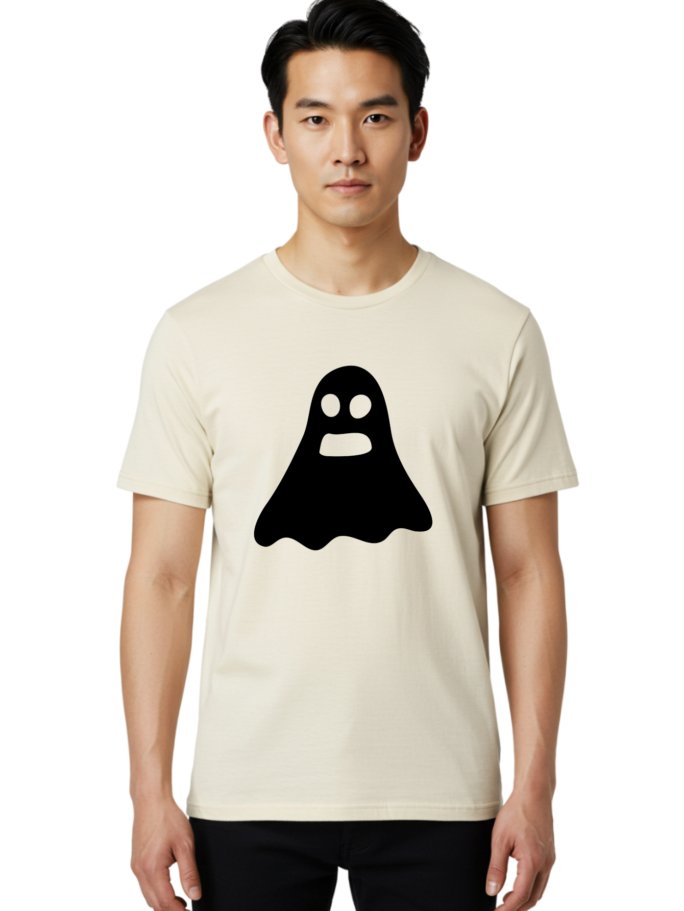 Ghost Men'S Graphic Tee, 100% Cotton, Comfortable Casual Summer Wear, Machine Washable, Ghost Character, Cartoon Style, Spooky Atmosphere, Simple Design, Bold Silhouette, Creepy Face, Halloween Theme, Paranormal Activity Aab218