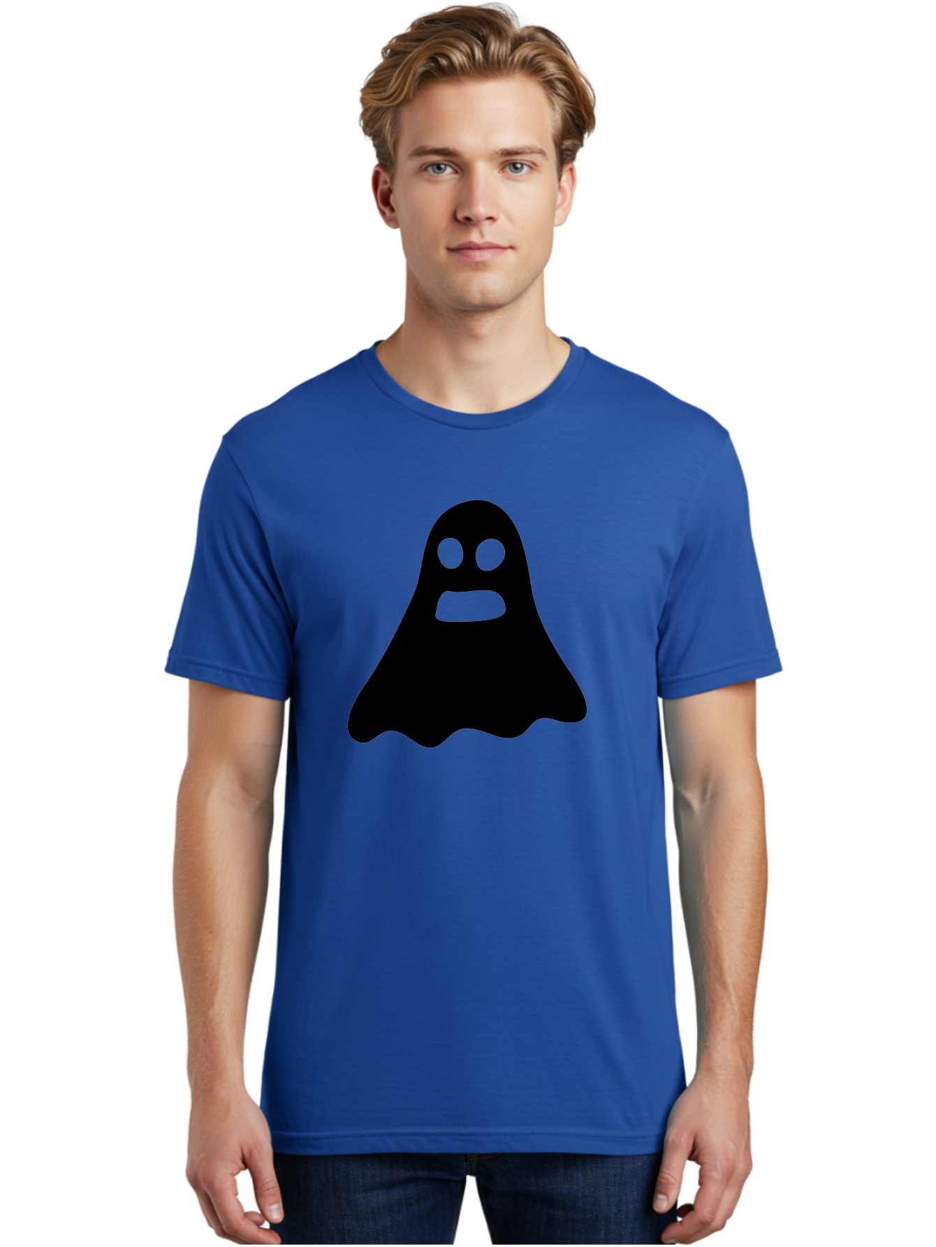 Ghost Men'S Graphic Tee, 100% Cotton, Comfortable Casual Summer Wear, Machine Washable, Ghost Character, Cartoon Style, Spooky Atmosphere, Simple Design, Bold Silhouette, Creepy Face, Halloween Theme, Paranormal Activity Aab218