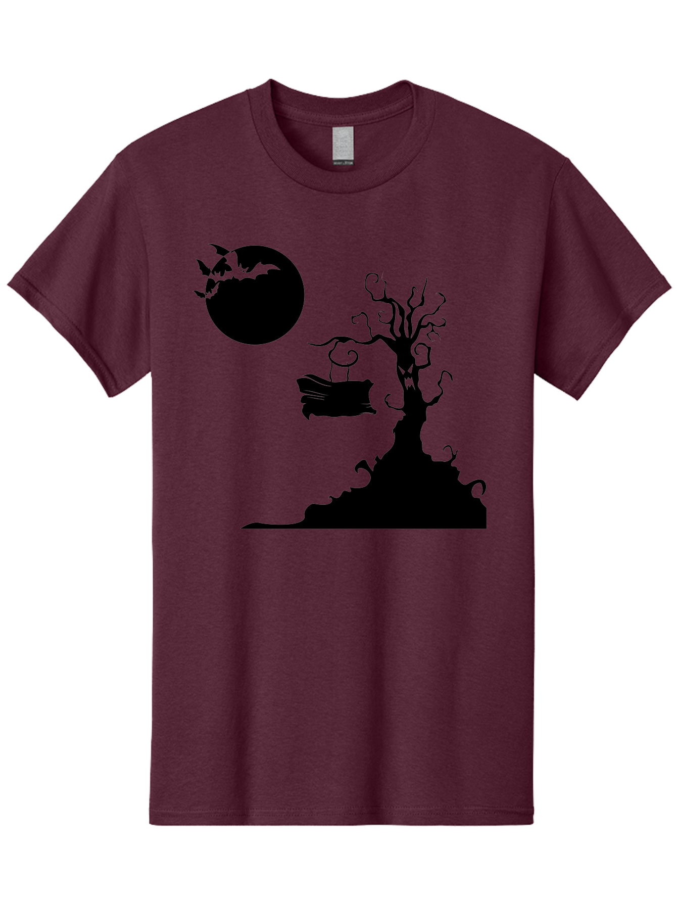 Halloween-Tree Men'S Graphic Tee, 100% Cotton, Comfortable Casual Summer Wear, Machine Washable, Halloween Scene, Spooky Atmosphere, Flying Bats, Haunted Tree, Swing, Full Moon, Dark Silhouette, Autumn Leaves, Halloween Decorations, Aab219