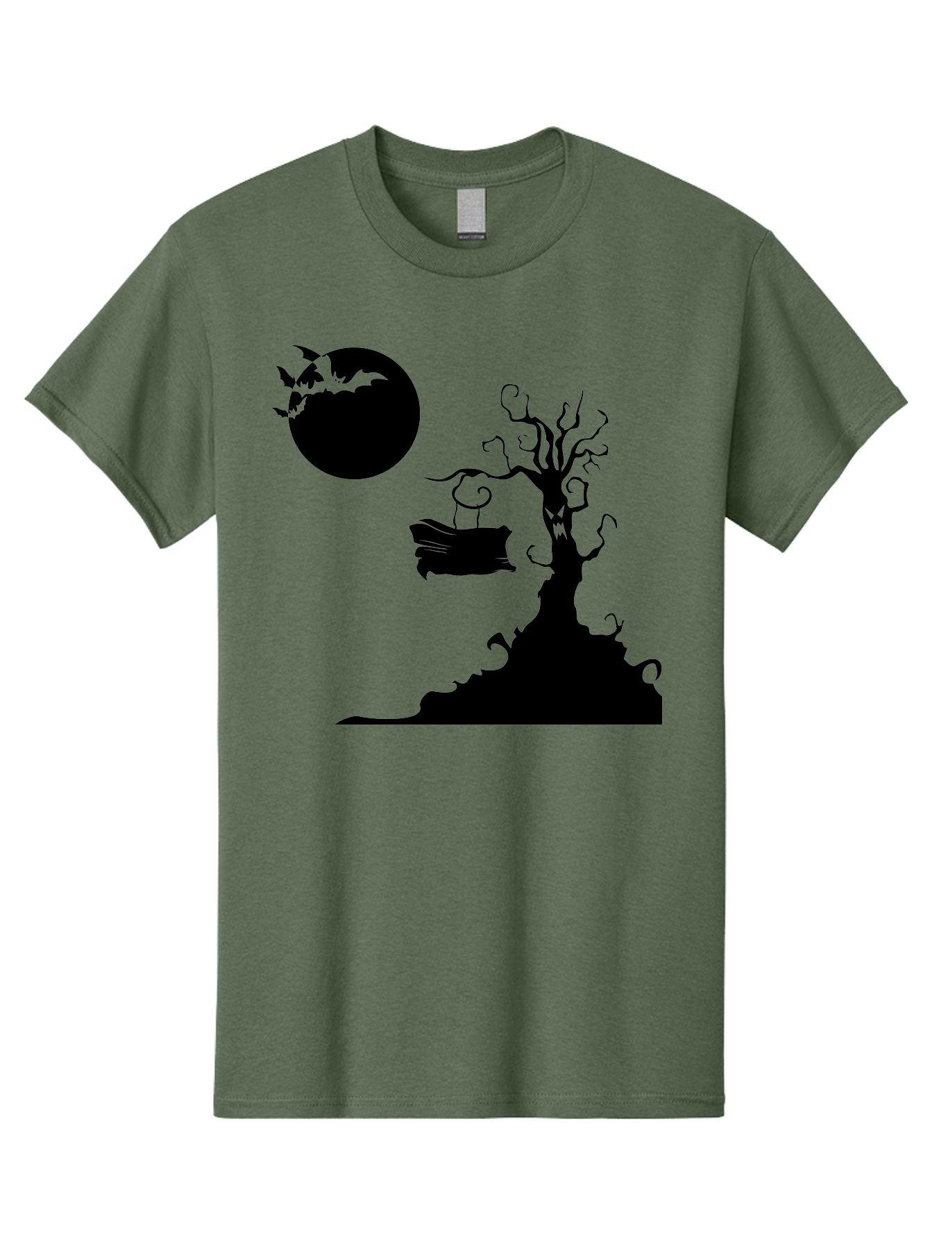 Halloween-Tree Men'S Graphic Tee, 100% Cotton, Comfortable Casual Summer Wear, Machine Washable, Halloween Scene, Spooky Atmosphere, Flying Bats, Haunted Tree, Swing, Full Moon, Dark Silhouette, Autumn Leaves, Halloween Decorations, Aab219