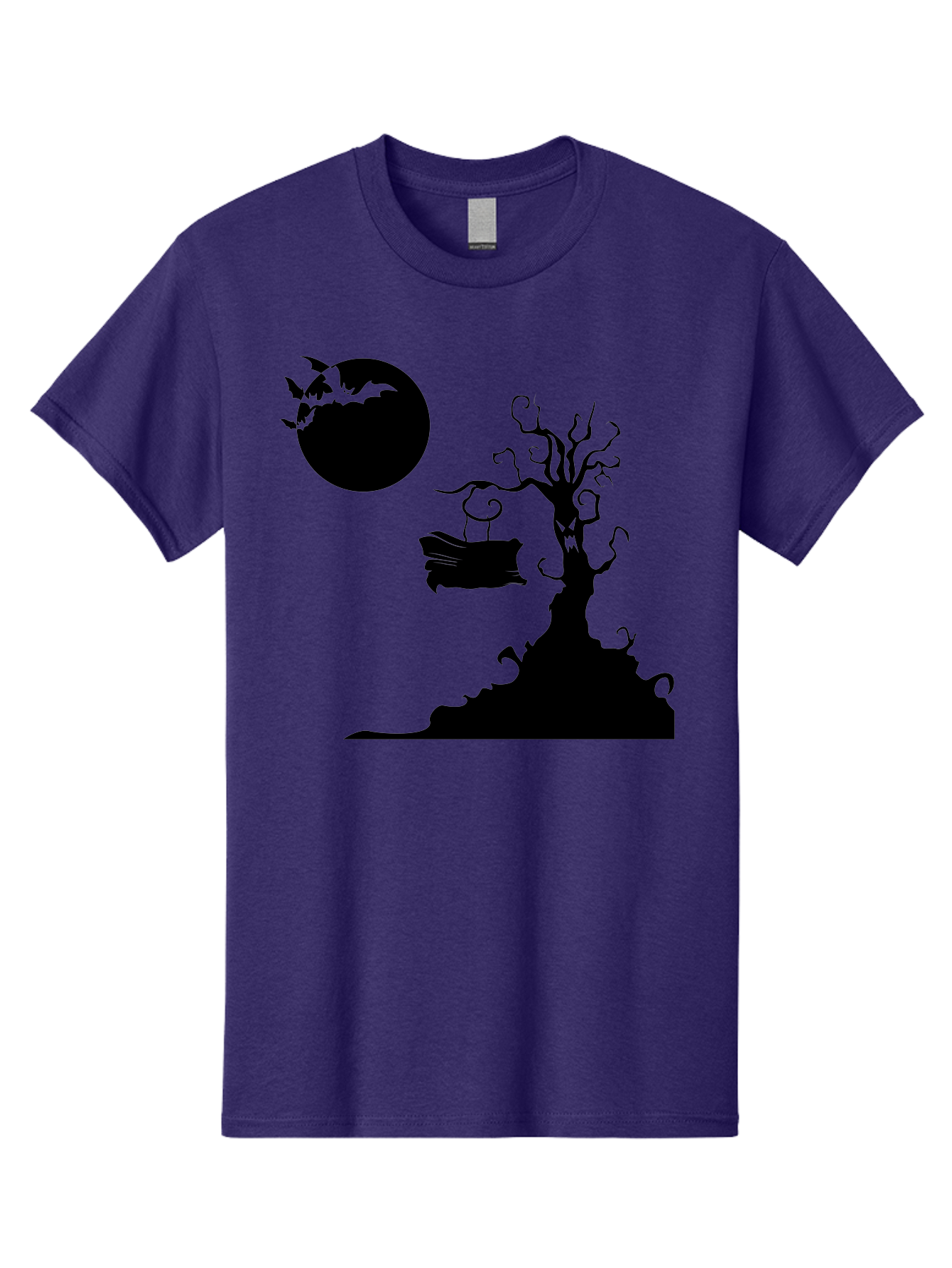 Halloween-Tree Men'S Graphic Tee, 100% Cotton, Comfortable Casual Summer Wear, Machine Washable, Halloween Scene, Spooky Atmosphere, Flying Bats, Haunted Tree, Swing, Full Moon, Dark Silhouette, Autumn Leaves, Halloween Decorations, Aab219