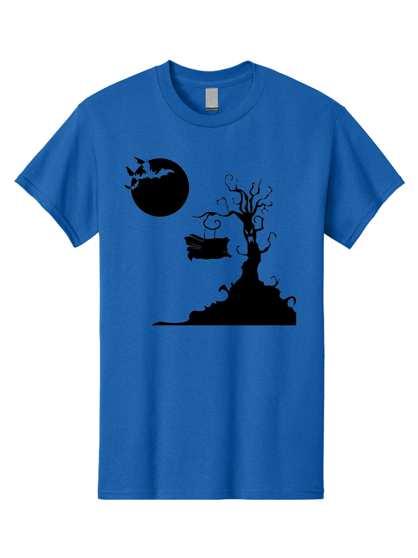 Halloween-Tree Men'S Graphic Tee, 100% Cotton, Comfortable Casual Summer Wear, Machine Washable, Halloween Scene, Spooky Atmosphere, Flying Bats, Haunted Tree, Swing, Full Moon, Dark Silhouette, Autumn Leaves, Halloween Decorations, Aab219