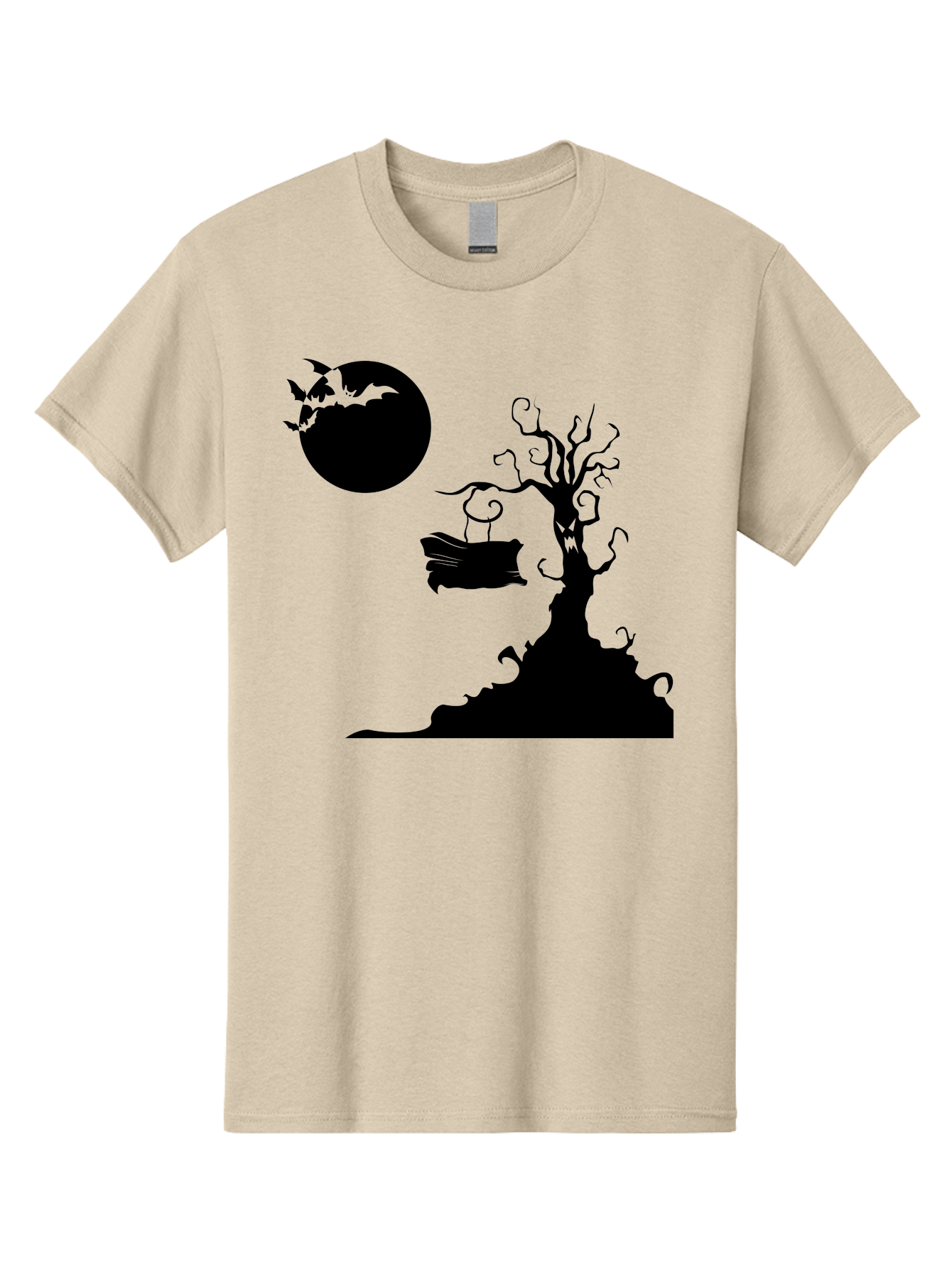 Halloween-Tree Men'S Graphic Tee, 100% Cotton, Comfortable Casual Summer Wear, Machine Washable, Halloween Scene, Spooky Atmosphere, Flying Bats, Haunted Tree, Swing, Full Moon, Dark Silhouette, Autumn Leaves, Halloween Decorations, Aab219