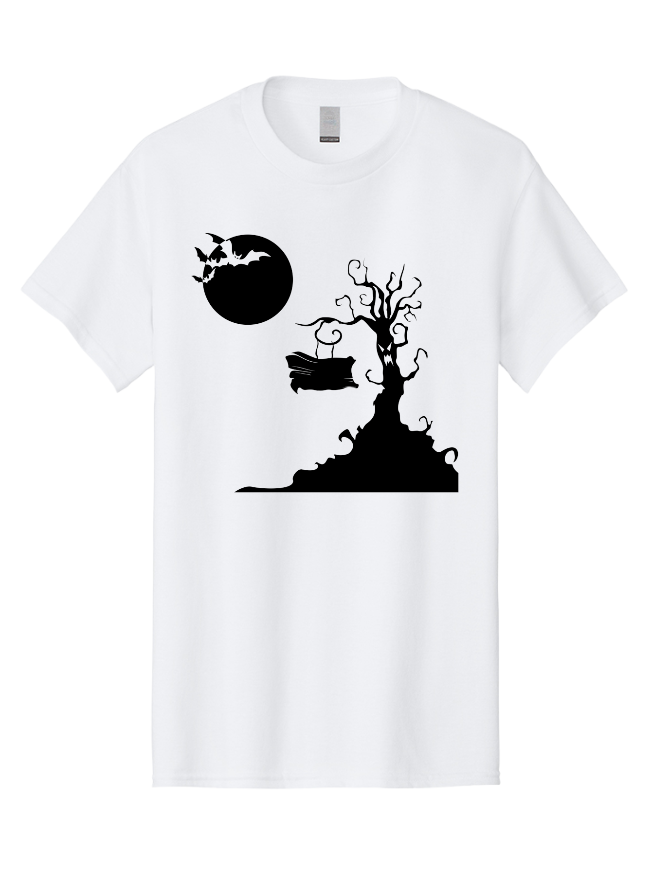 Halloween-Tree Men'S Graphic Tee, 100% Cotton, Comfortable Casual Summer Wear, Machine Washable, Halloween Scene, Spooky Atmosphere, Flying Bats, Haunted Tree, Swing, Full Moon, Dark Silhouette, Autumn Leaves, Halloween Decorations, Aab219