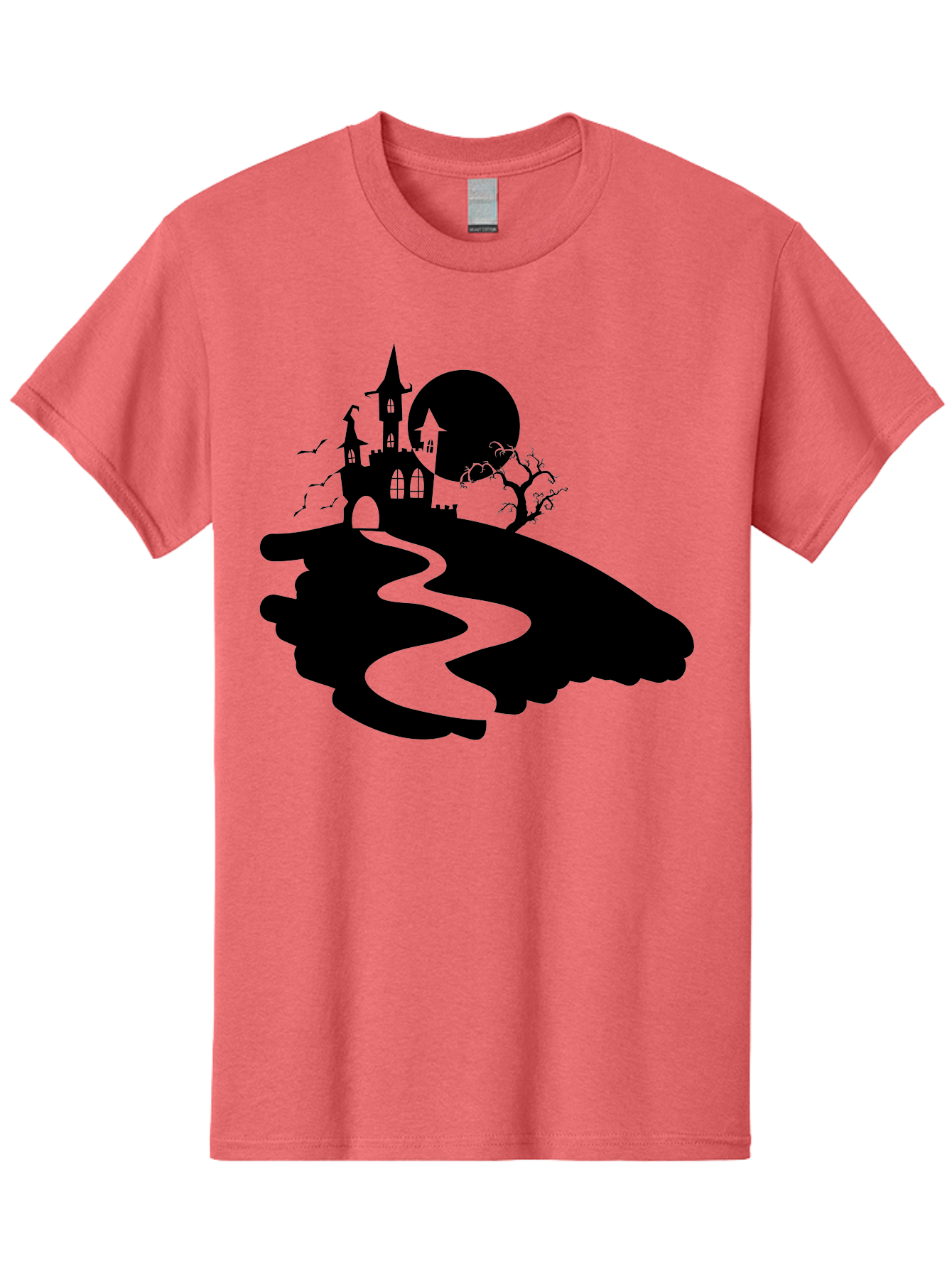 Hand-Holding-Haunted-Mansion Men'S Graphic Tee, 100% Cotton, Comfortable Casual Summer Wear, Machine Washable, Haunted Castle, Spooky Atmosphere, Witching Hour, Full Moon, Creepy Tree, Winding Path, Mystical Ambiance, Gothic Architecture, Aab220