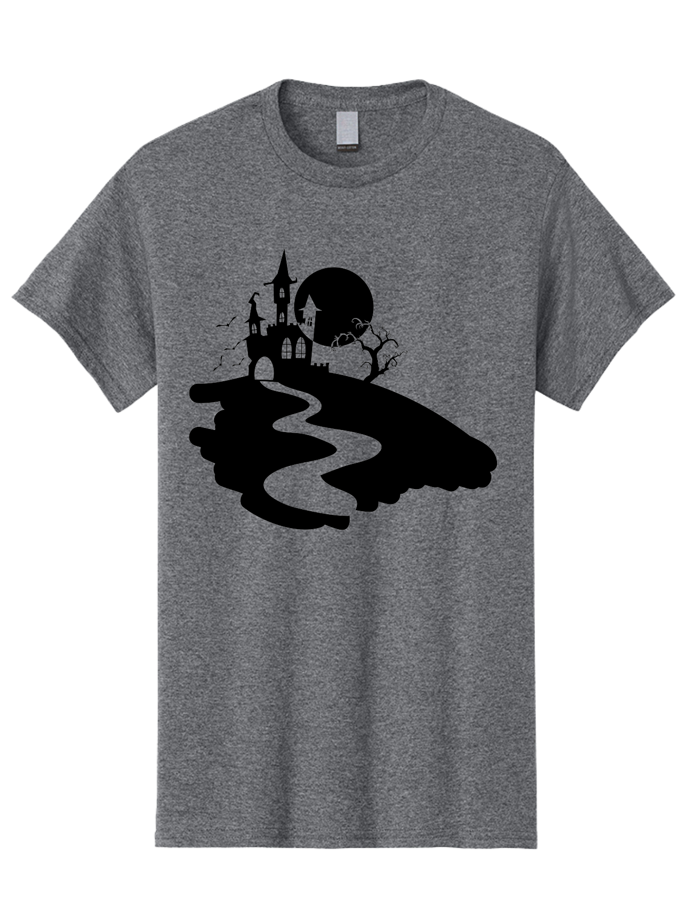 Hand-Holding-Haunted-Mansion Men'S Graphic Tee, 100% Cotton, Comfortable Casual Summer Wear, Machine Washable, Haunted Castle, Spooky Atmosphere, Witching Hour, Full Moon, Creepy Tree, Winding Path, Mystical Ambiance, Gothic Architecture, Aab220