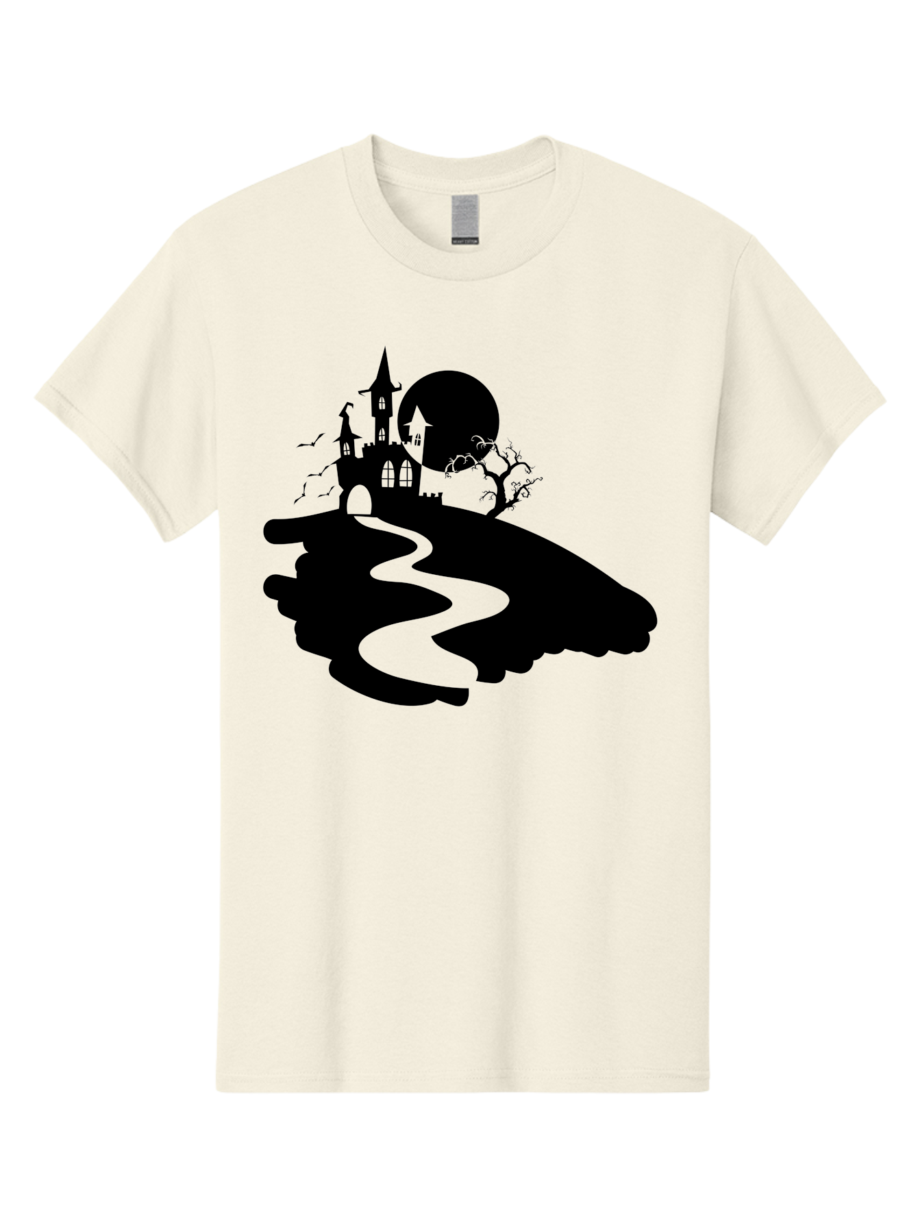 Hand-Holding-Haunted-Mansion Men'S Graphic Tee, 100% Cotton, Comfortable Casual Summer Wear, Machine Washable, Haunted Castle, Spooky Atmosphere, Witching Hour, Full Moon, Creepy Tree, Winding Path, Mystical Ambiance, Gothic Architecture, Aab220