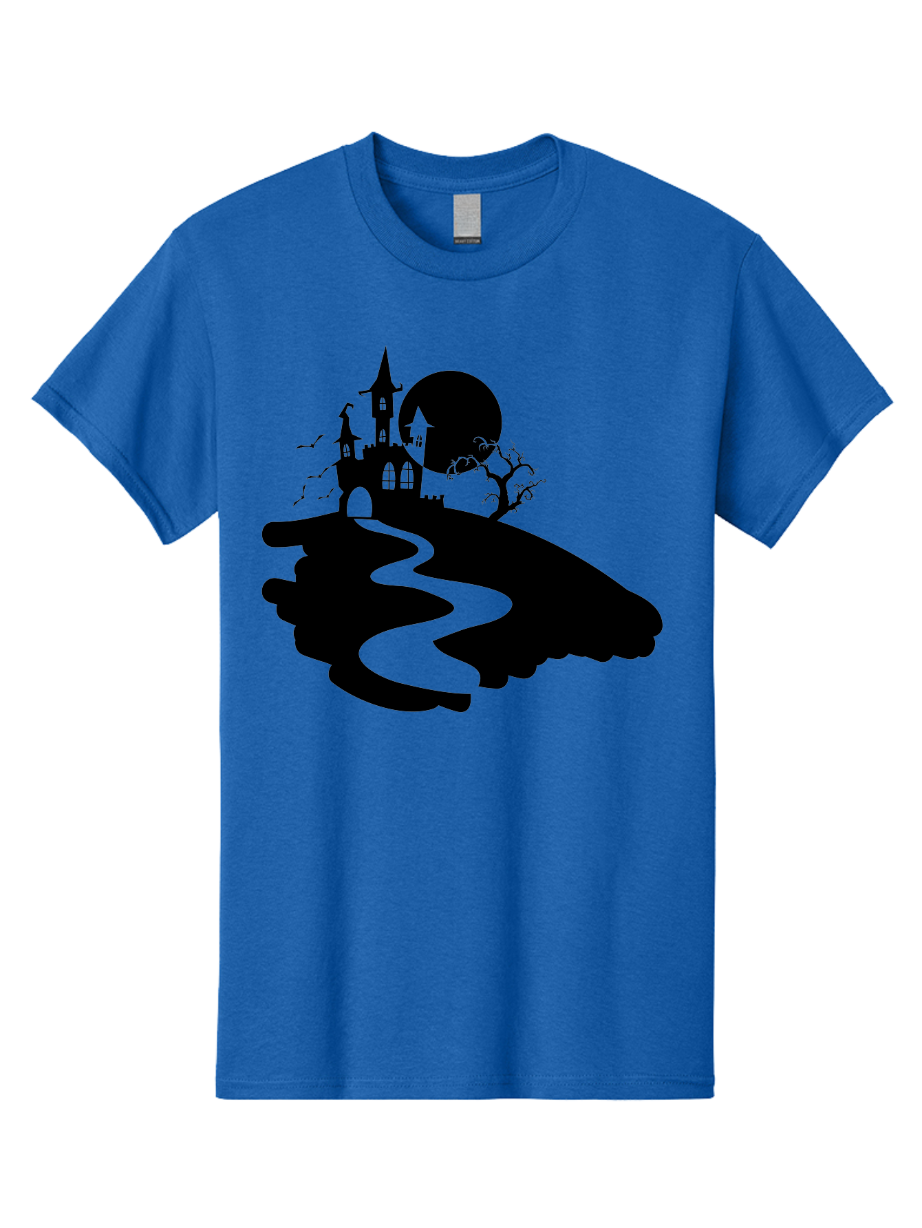 Hand-Holding-Haunted-Mansion Men'S Graphic Tee, 100% Cotton, Comfortable Casual Summer Wear, Machine Washable, Haunted Castle, Spooky Atmosphere, Witching Hour, Full Moon, Creepy Tree, Winding Path, Mystical Ambiance, Gothic Architecture, Aab220