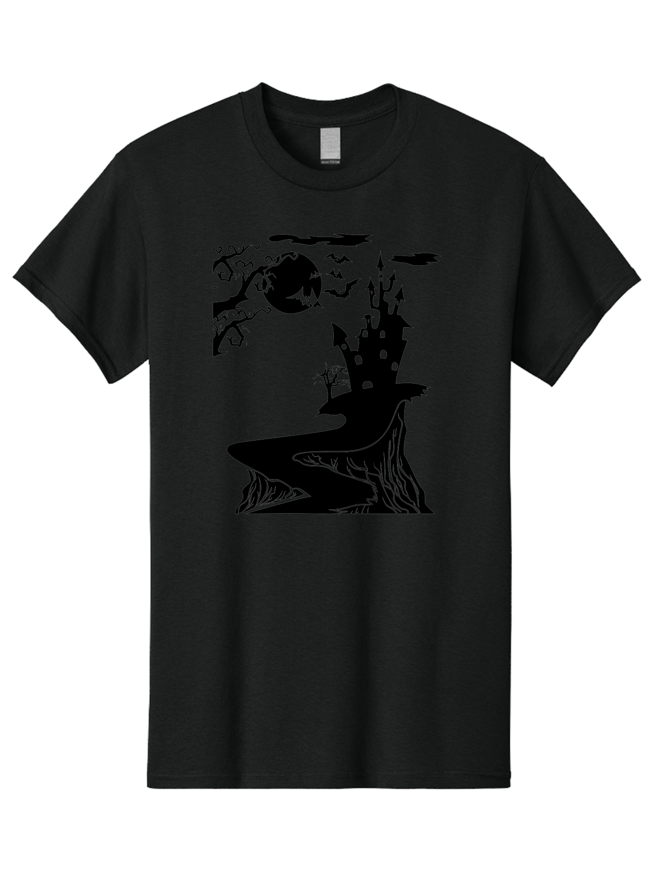 Haunted-Castle-1 Men'S Graphic Tee, 100% Cotton, Comfortable Casual Summer Wear, Machine Washable, Haunted House, Creepy Castle, Spooky Atmosphere, Halloween Theme, Dark Magic, Full Moon, Bats Flying Aab221