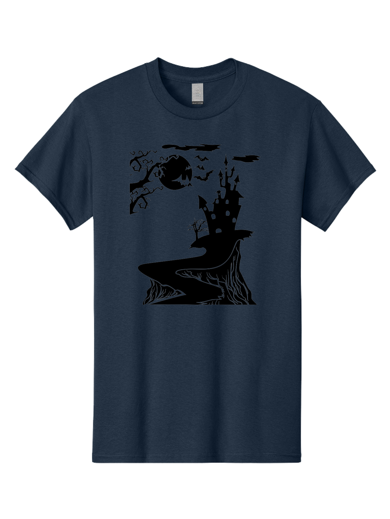Haunted-Castle-1 Men'S Graphic Tee, 100% Cotton, Comfortable Casual Summer Wear, Machine Washable, Haunted House, Creepy Castle, Spooky Atmosphere, Halloween Theme, Dark Magic, Full Moon, Bats Flying Aab221