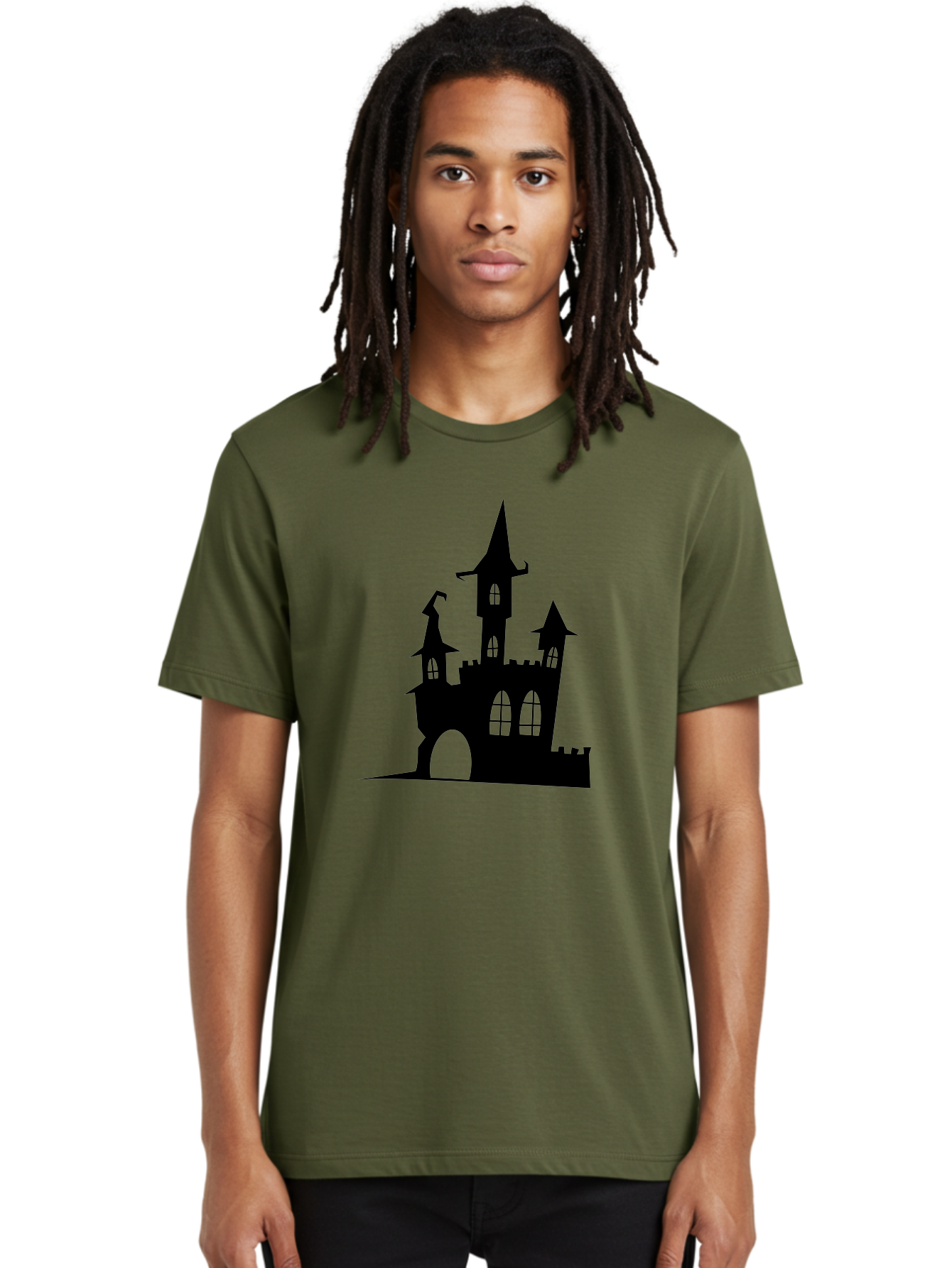 Haunted-Castle Men'S Graphic Tee, 100% Cotton, Comfortable Casual Summer Wear, Machine Washable, Haunted Castle, Spooky Atmosphere, Gothic Architecture, Mysterious Vibe, Fantasy World, Dark Magic, Witch'S Lair, Haunted Mansion, Eerie Feeling Aab222
