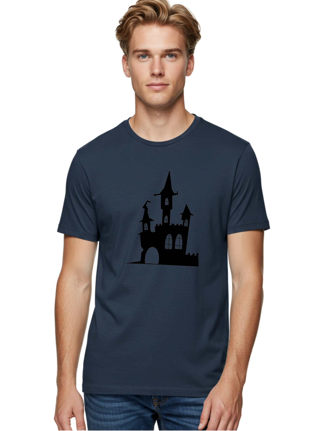 Haunted-Castle Men'S Graphic Tee, 100% Cotton, Comfortable Casual Summer Wear, Machine Washable, Haunted Castle, Spooky Atmosphere, Gothic Architecture, Mysterious Vibe, Fantasy World, Dark Magic, Witch'S Lair, Haunted Mansion, Eerie Feeling Aab222