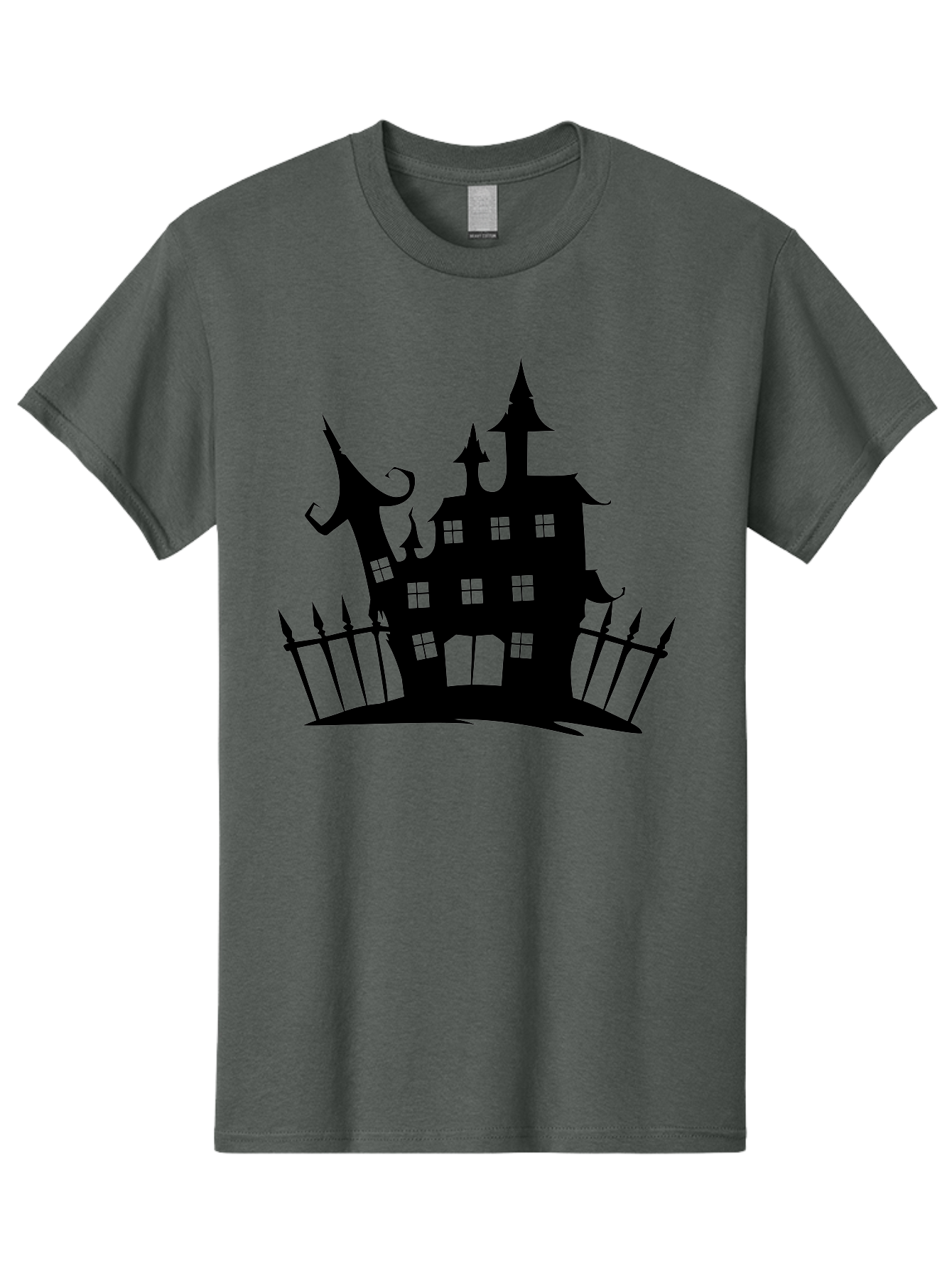Haunted-House-1 Men'S Graphic Tee, 100% Cotton, Comfortable Casual Summer Wear, Machine Washable, Haunted Mansion, Creepy House, Horror Theme, Spooky Atmosphere, Gothic Architecture, Haunted Location, Eerie Vibe, Black Silhouette Aab223