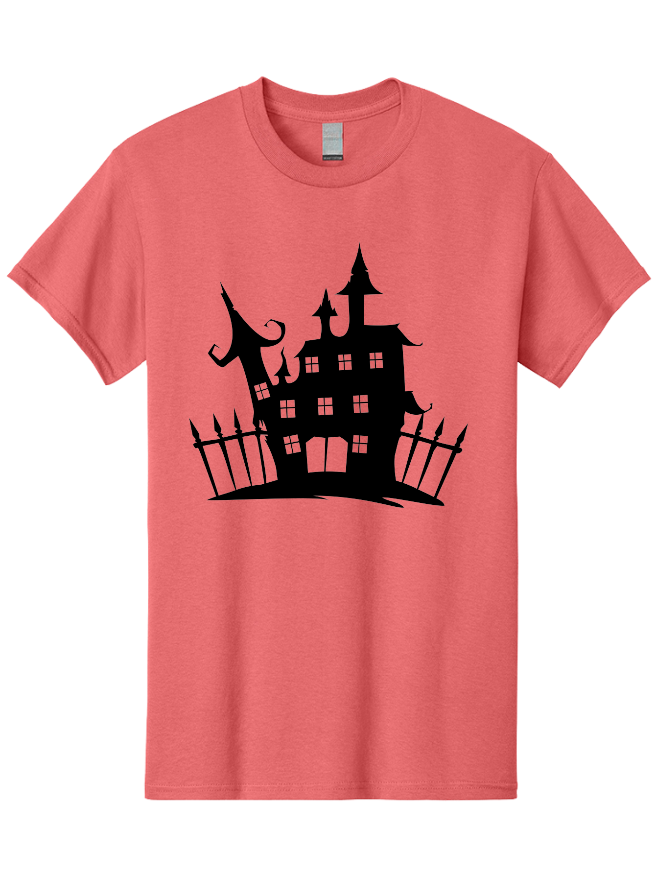 Haunted-House-1 Men'S Graphic Tee, 100% Cotton, Comfortable Casual Summer Wear, Machine Washable, Haunted Mansion, Creepy House, Horror Theme, Spooky Atmosphere, Gothic Architecture, Haunted Location, Eerie Vibe, Black Silhouette Aab223