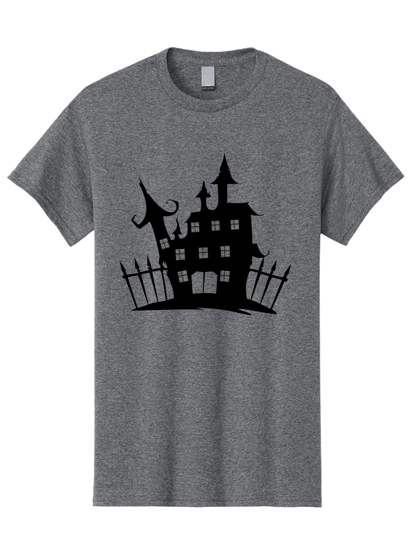 Haunted-House-1 Men'S Graphic Tee, 100% Cotton, Comfortable Casual Summer Wear, Machine Washable, Haunted Mansion, Creepy House, Horror Theme, Spooky Atmosphere, Gothic Architecture, Haunted Location, Eerie Vibe, Black Silhouette Aab223