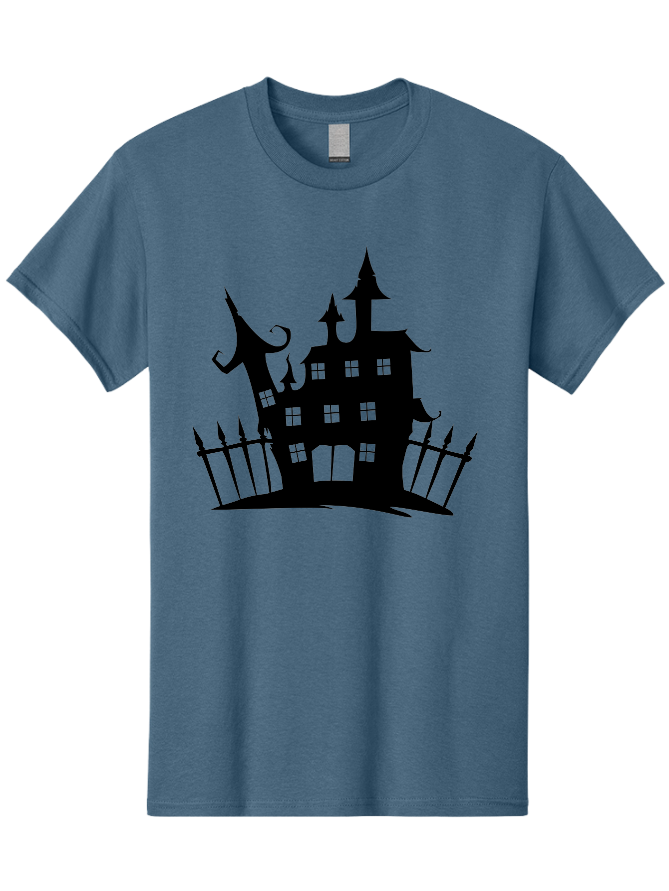 Haunted-House-1 Men'S Graphic Tee, 100% Cotton, Comfortable Casual Summer Wear, Machine Washable, Haunted Mansion, Creepy House, Horror Theme, Spooky Atmosphere, Gothic Architecture, Haunted Location, Eerie Vibe, Black Silhouette Aab223