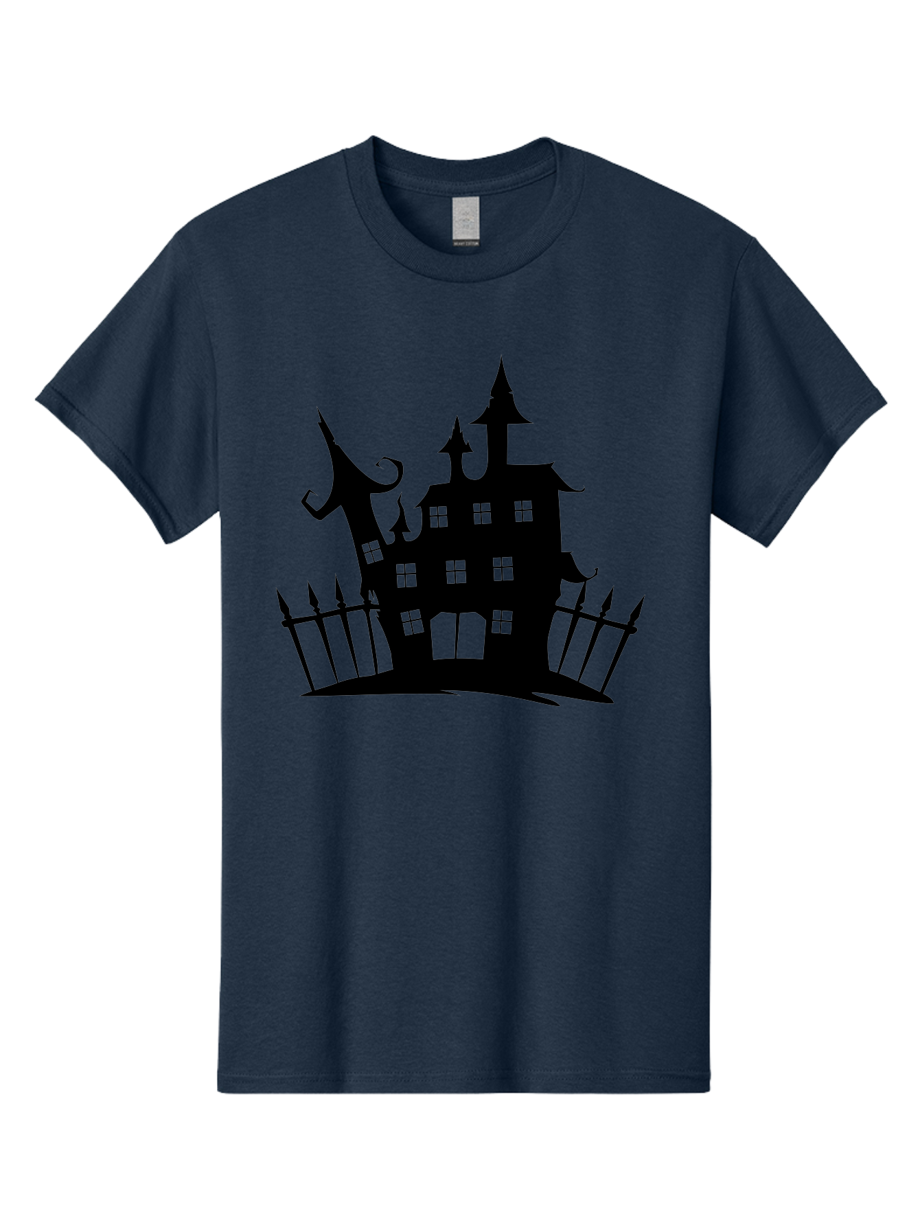 Haunted-House-1 Men'S Graphic Tee, 100% Cotton, Comfortable Casual Summer Wear, Machine Washable, Haunted Mansion, Creepy House, Horror Theme, Spooky Atmosphere, Gothic Architecture, Haunted Location, Eerie Vibe, Black Silhouette Aab223