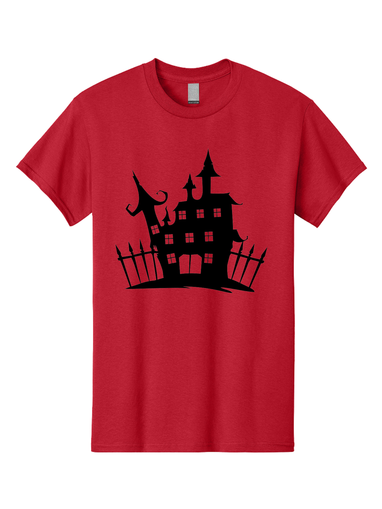 Haunted-House-1 Men'S Graphic Tee, 100% Cotton, Comfortable Casual Summer Wear, Machine Washable, Haunted Mansion, Creepy House, Horror Theme, Spooky Atmosphere, Gothic Architecture, Haunted Location, Eerie Vibe, Black Silhouette Aab223