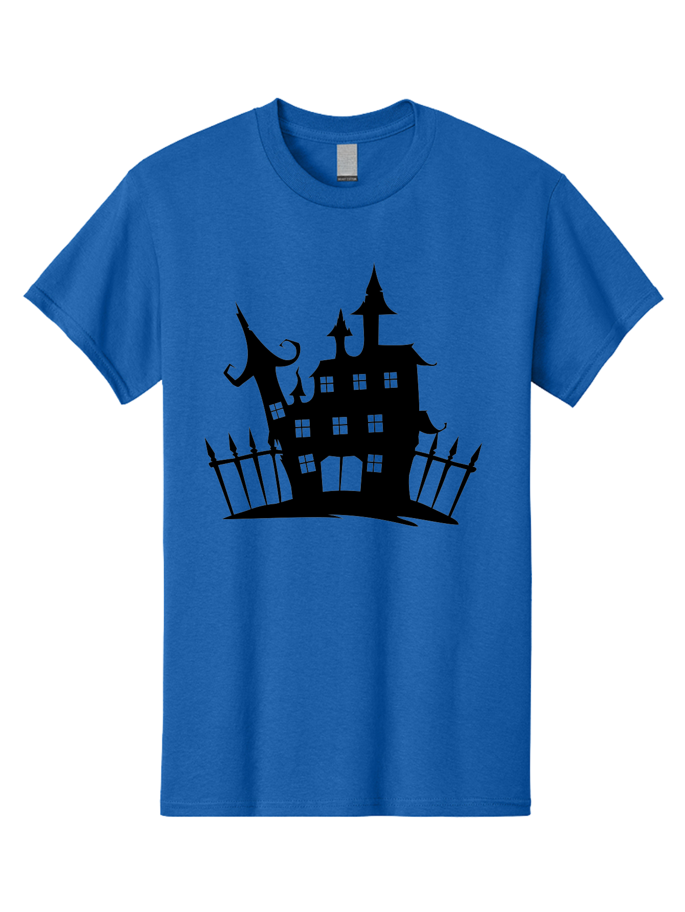 Haunted-House-1 Men'S Graphic Tee, 100% Cotton, Comfortable Casual Summer Wear, Machine Washable, Haunted Mansion, Creepy House, Horror Theme, Spooky Atmosphere, Gothic Architecture, Haunted Location, Eerie Vibe, Black Silhouette Aab223