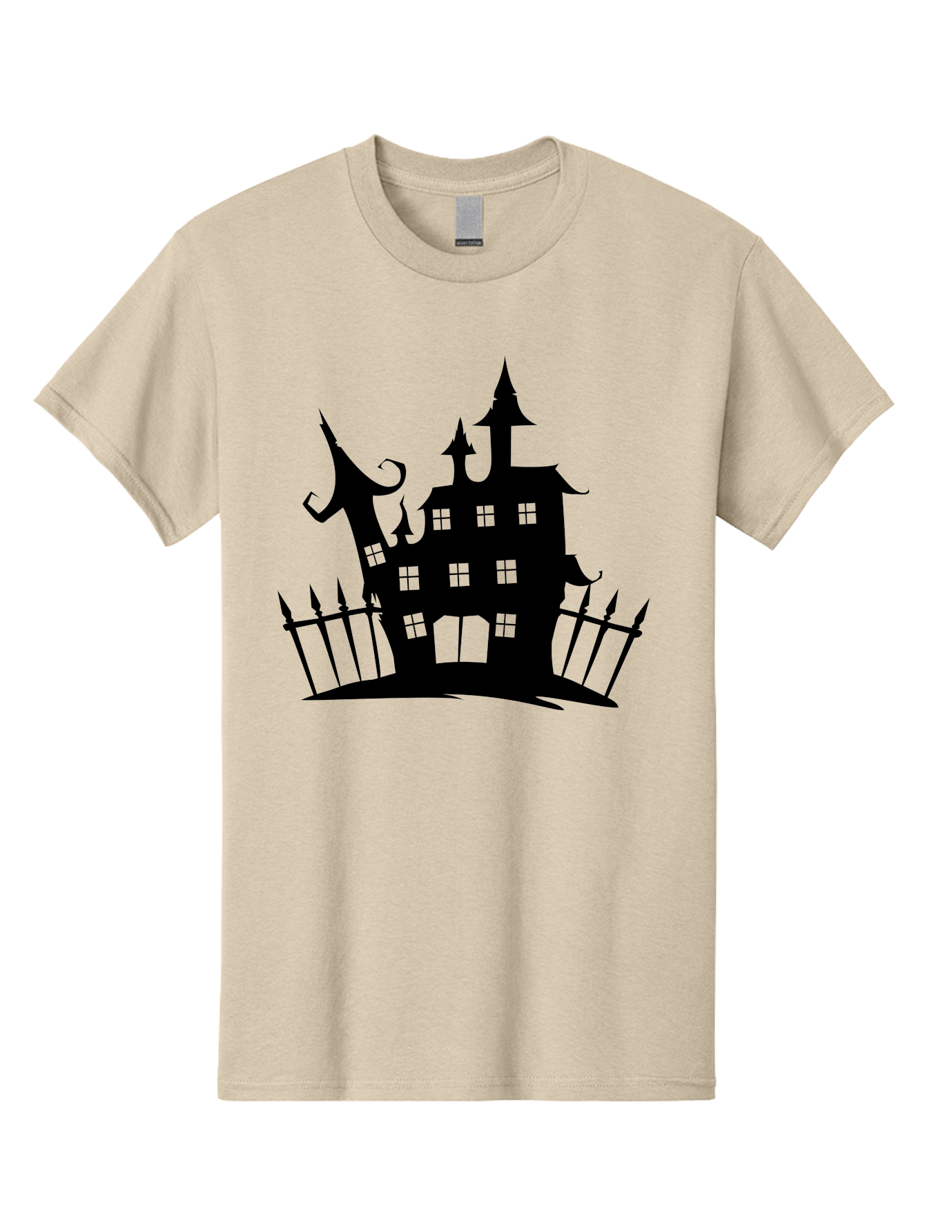 Haunted-House-1 Men'S Graphic Tee, 100% Cotton, Comfortable Casual Summer Wear, Machine Washable, Haunted Mansion, Creepy House, Horror Theme, Spooky Atmosphere, Gothic Architecture, Haunted Location, Eerie Vibe, Black Silhouette Aab223