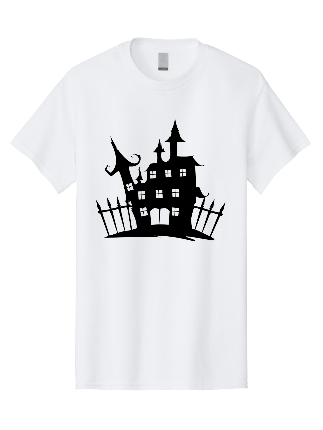 Haunted-House-1 Men'S Graphic Tee, 100% Cotton, Comfortable Casual Summer Wear, Machine Washable, Haunted Mansion, Creepy House, Horror Theme, Spooky Atmosphere, Gothic Architecture, Haunted Location, Eerie Vibe, Black Silhouette Aab223