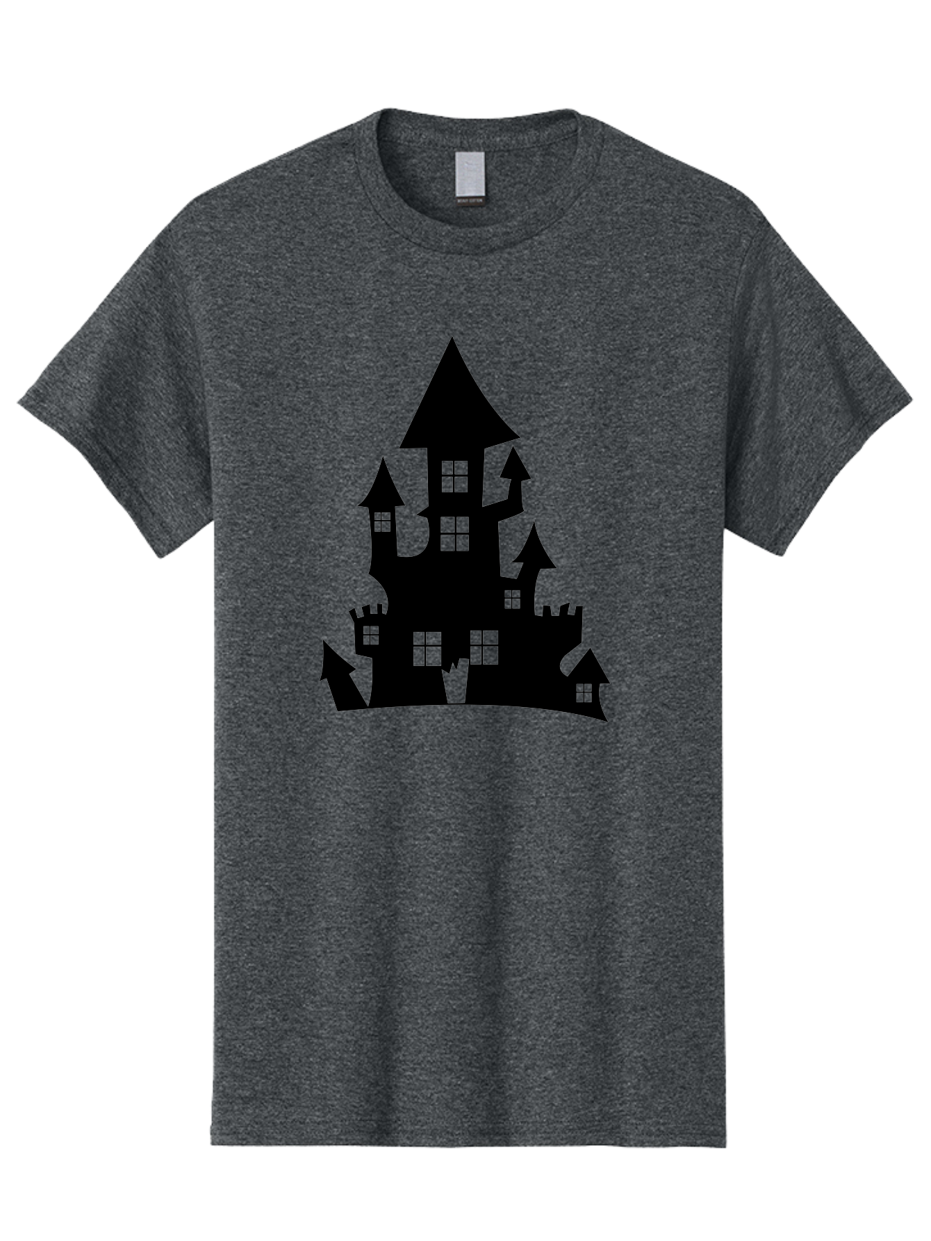 Haunted-House-Silhouette-1 Men'S Graphic Tee, 100% Cotton, Comfortable Casual Summer Wear, Machine Washable, Medieval Castle, Black Silhouette, Fantasy Architecture, Mysterious Atmosphere, Gothic Style, Spooky Vibe, Dark Magic, Haunted House, Aab224