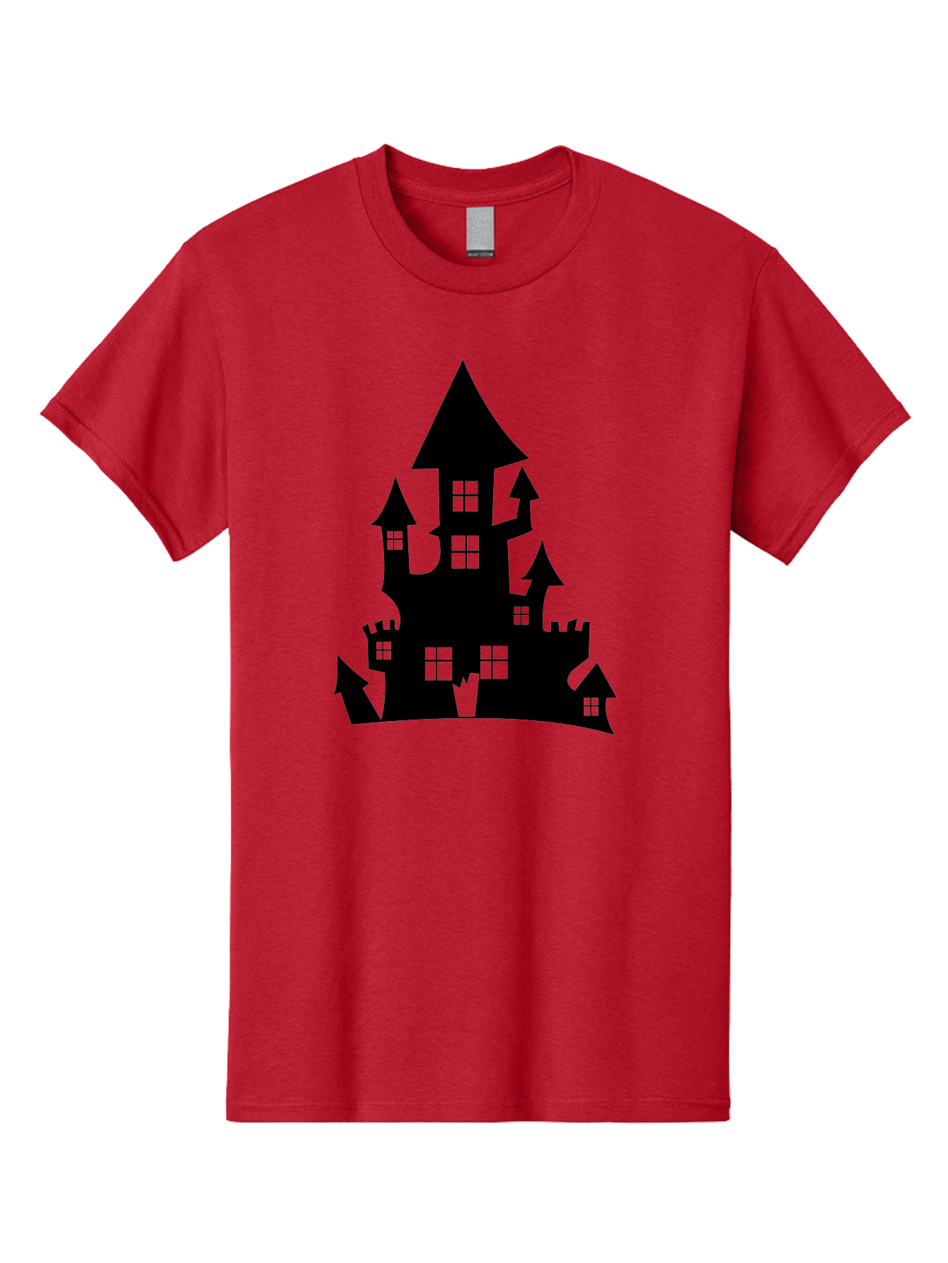 Haunted-House-Silhouette-1 Men'S Graphic Tee, 100% Cotton, Comfortable Casual Summer Wear, Machine Washable, Medieval Castle, Black Silhouette, Fantasy Architecture, Mysterious Atmosphere, Gothic Style, Spooky Vibe, Dark Magic, Haunted House, Aab224